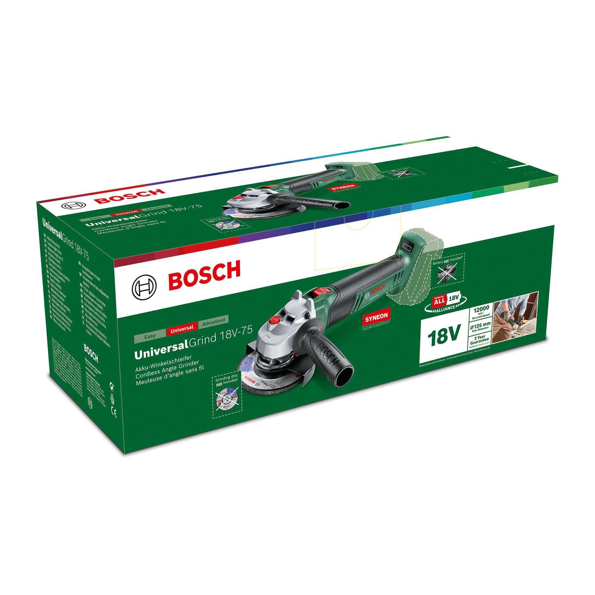 Bosch 18V Power for all 115mm Brushed Cordless Angle grinder (Bare Tool) - UniversalGrind 18V-75