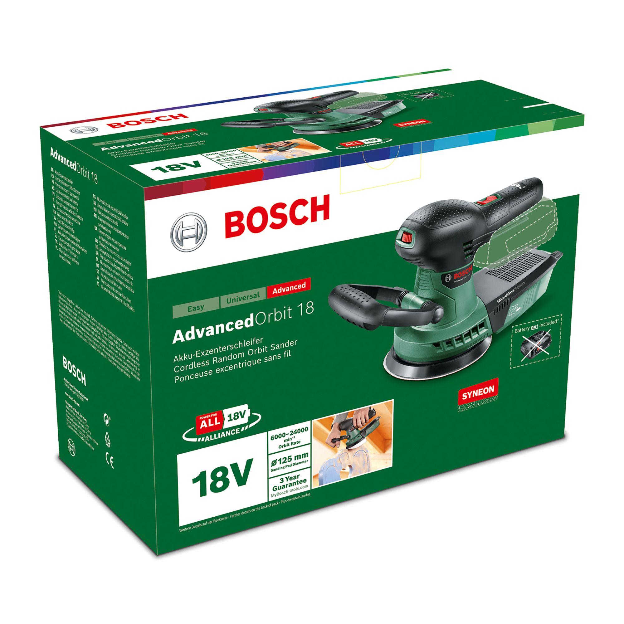Bosch 18V Power for all 18V 125mm Li-ion Cordless Random orbit sander AdvancedOrbit 18 - Bare unit