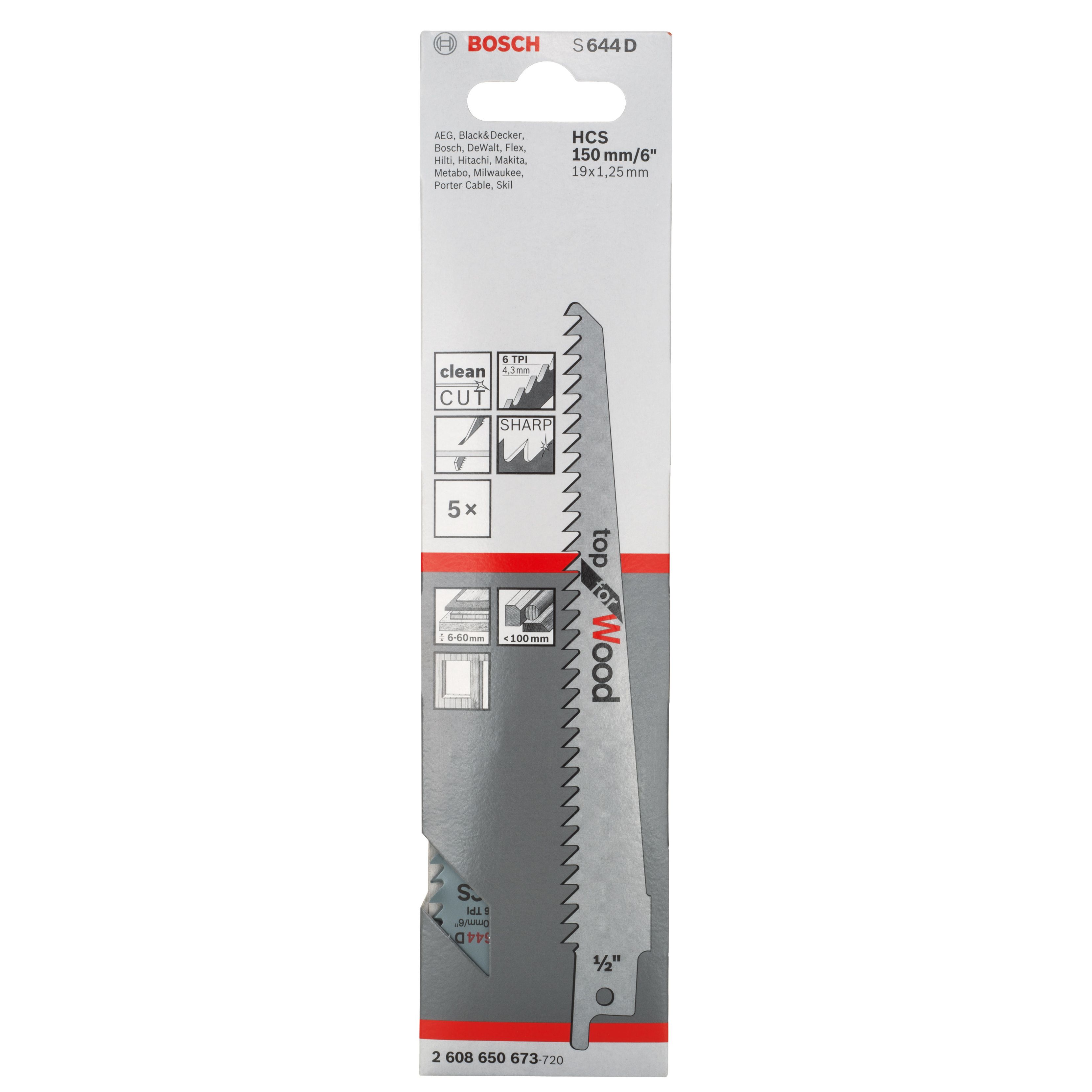Bosch 5 piece Reciprocating saw blade set S644D