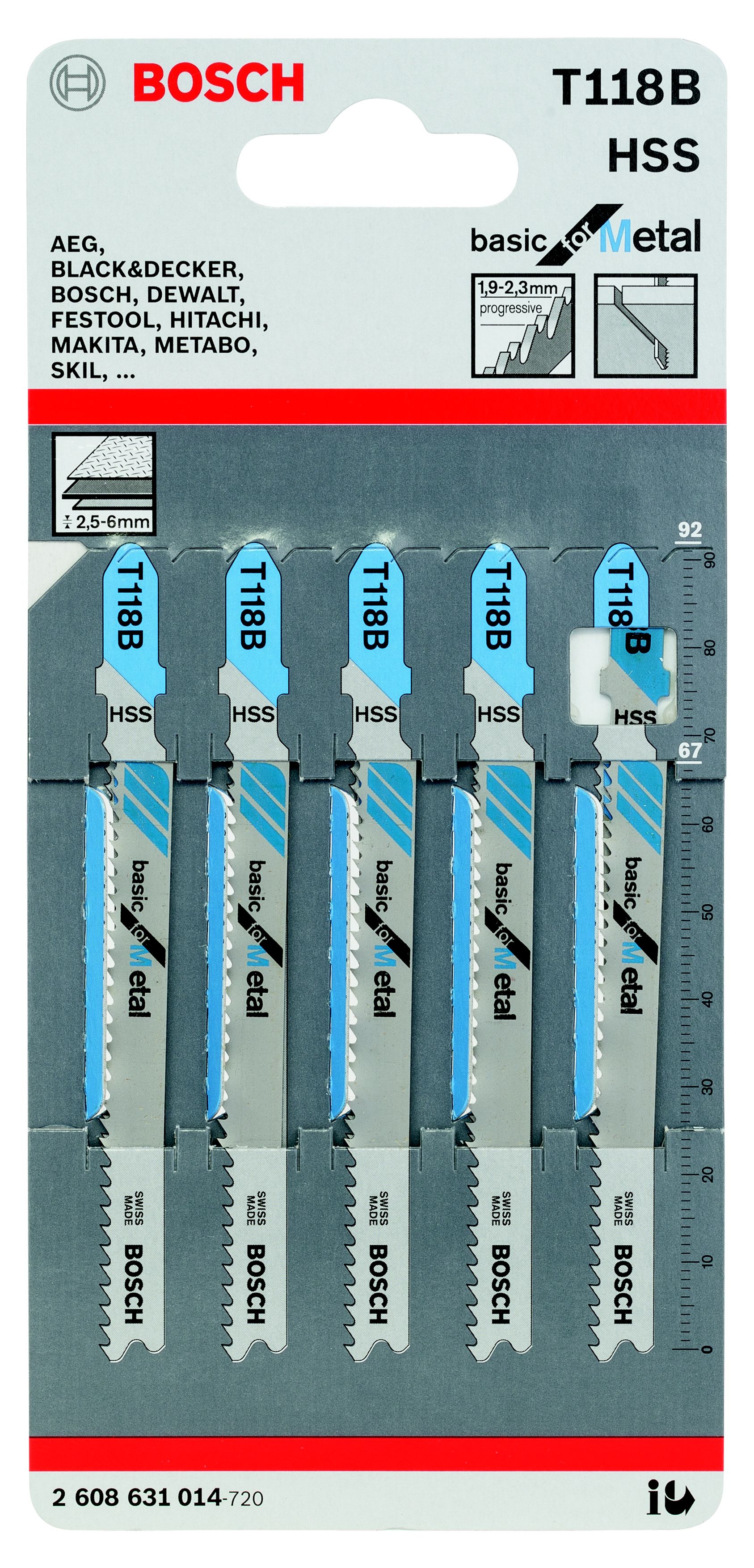 Bosch Bayonet fitting Jigsaw blade T118B (L)67mm, Pack of 5