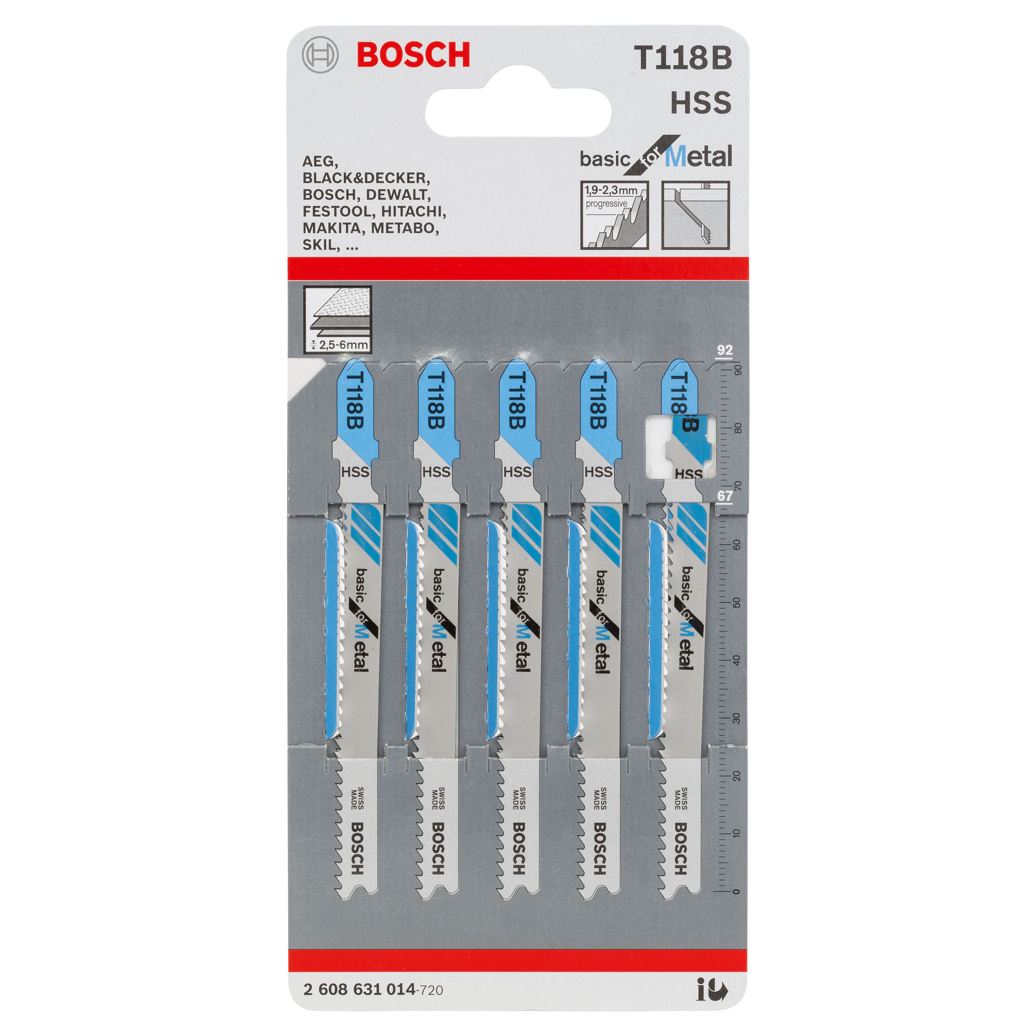 Bosch Bayonet fitting Jigsaw blade T118B (L)67mm, Pack of 5