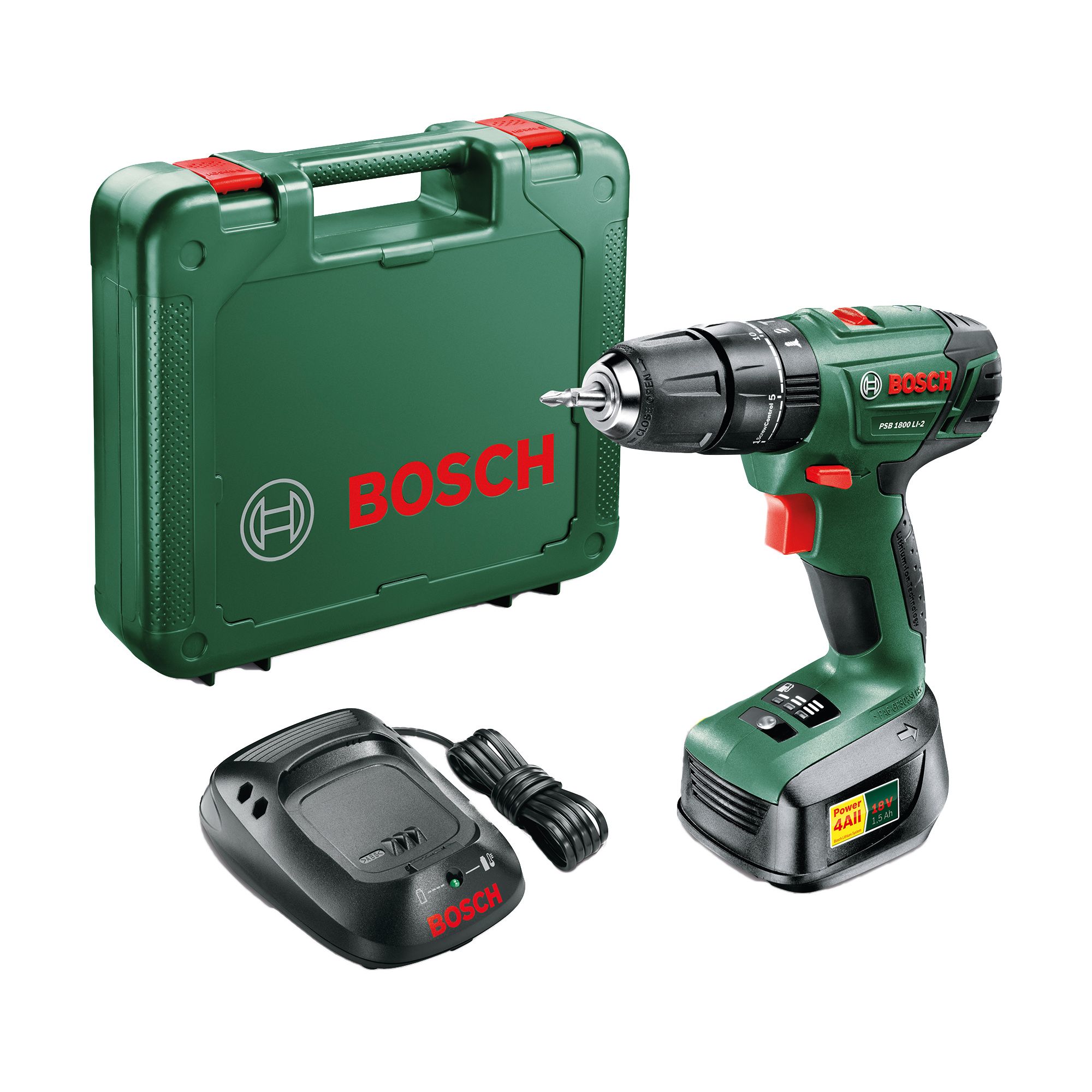 Bosch Power 4 All 18v 1 5ah Li Ion Cordless Combi Drill Psb 1800 Li 2 Tradepoint