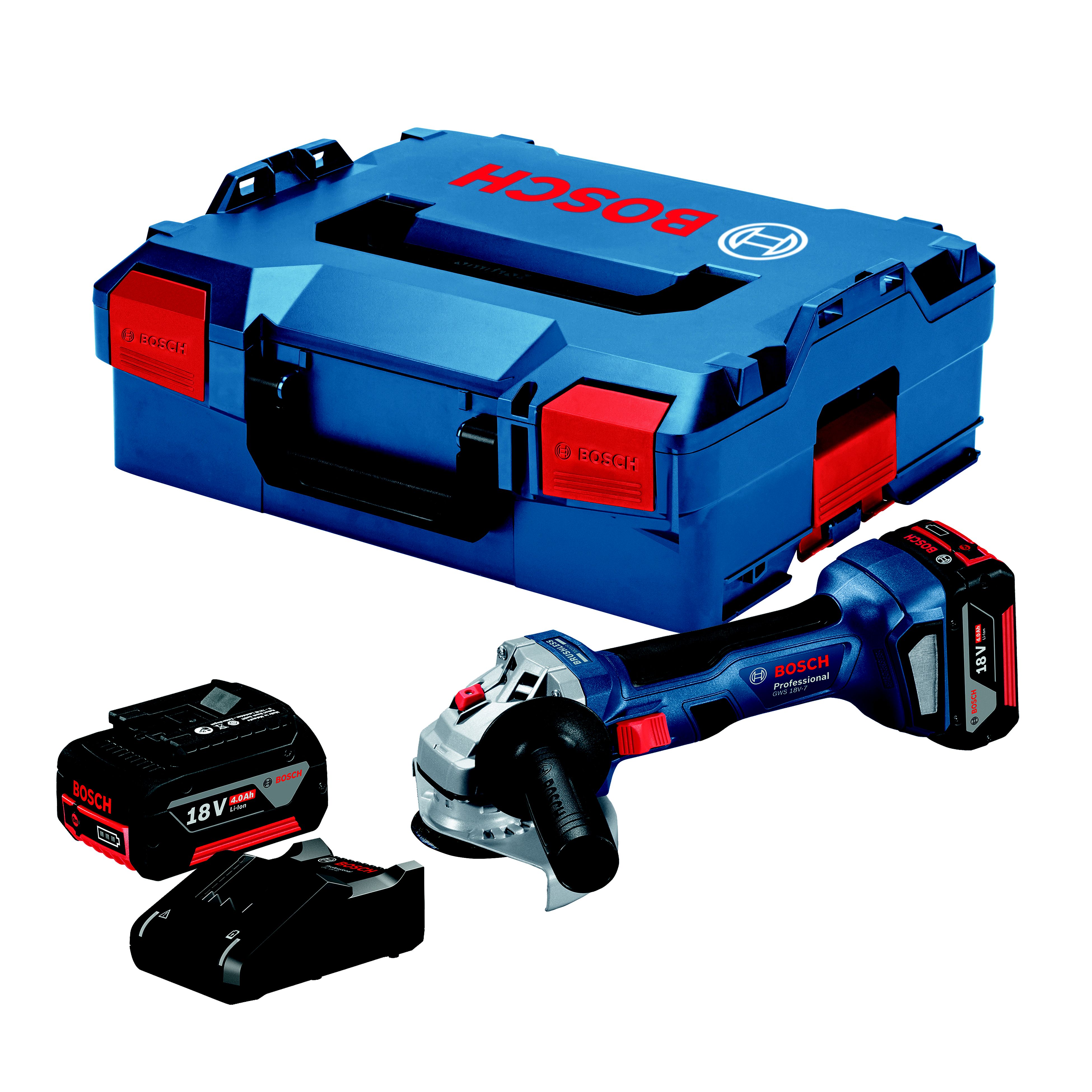 Bosch Professional 18V 2 x 4Ah Li-ion Coolpack 115mm Cordless Angle grinder GWS 18V-7