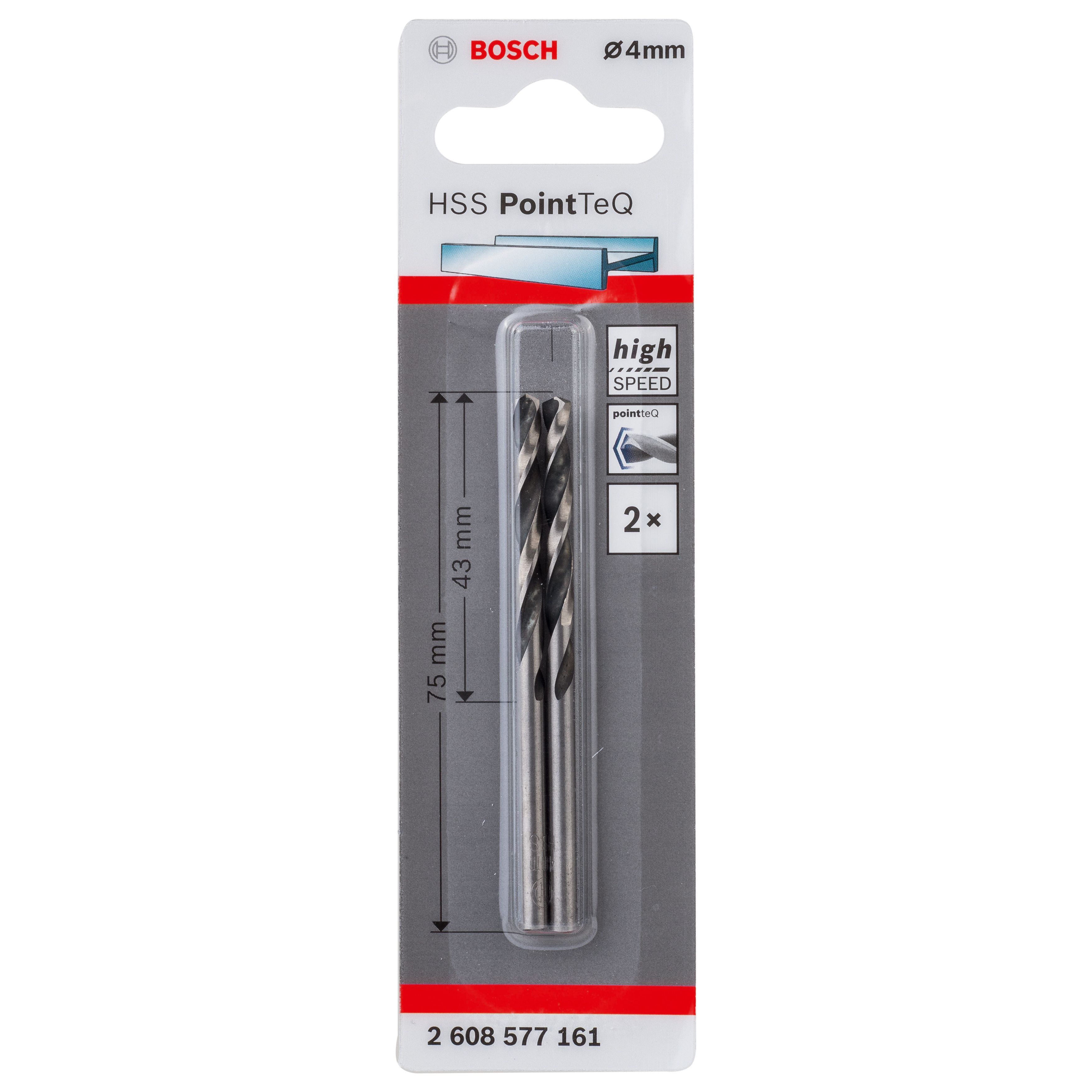 Bosch Professional Round Metal Drill bit (Dia)4mm (L)146mm, Pack of 2
