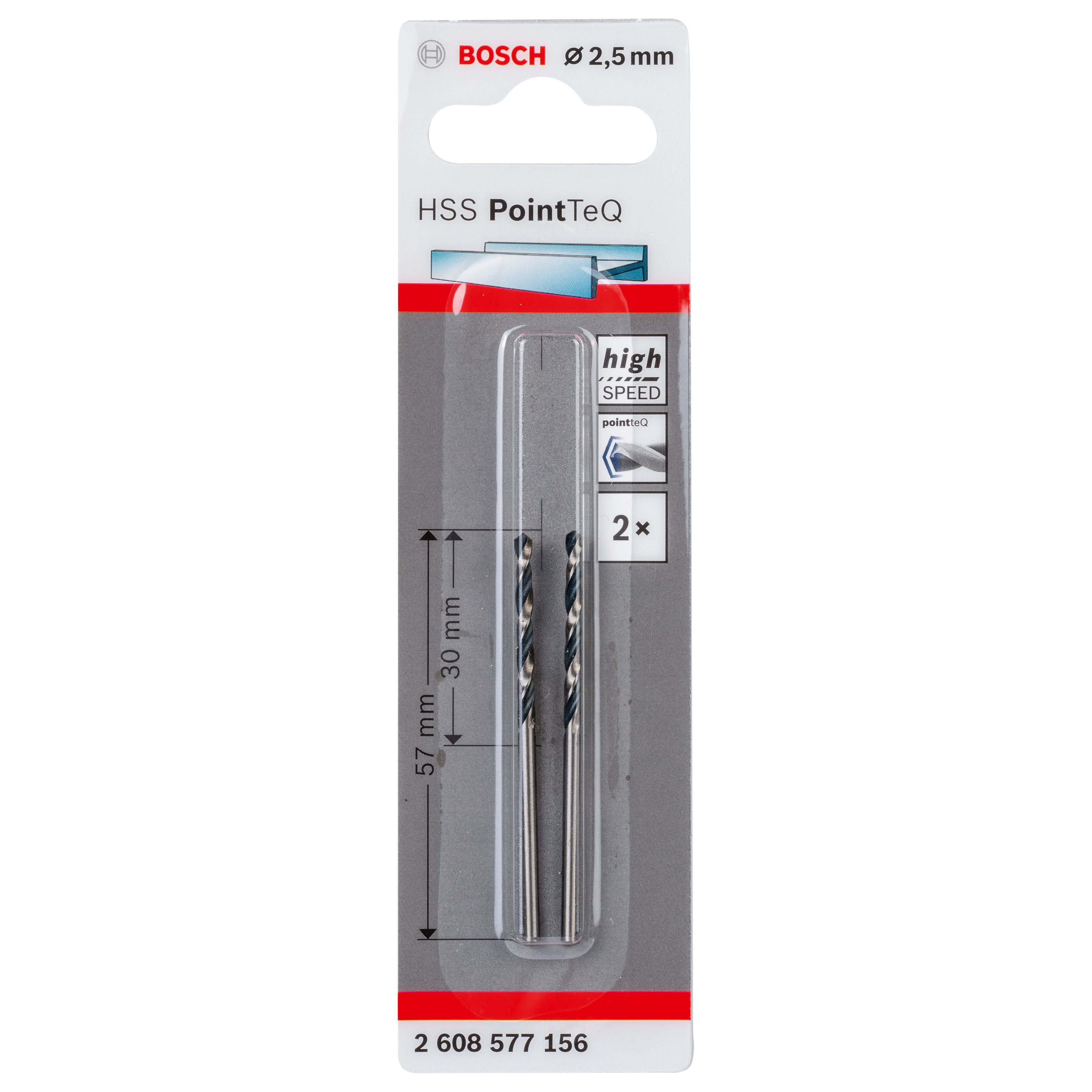 Bosch Professional Straight Metal Drill bit (Dia)2.5mm (L)30mm, Pack of 2