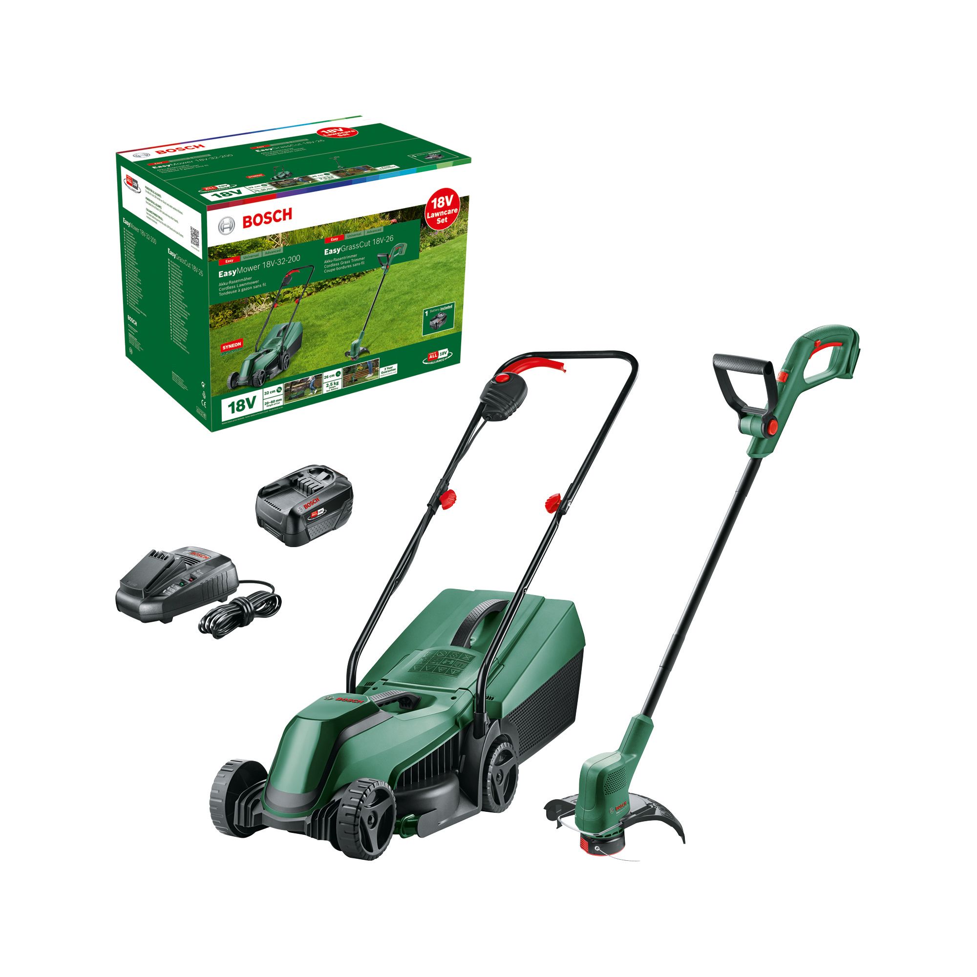 Bosch Rotary Hand-propelled Lawnmower & grass trimmer set 18V Lawncare Set