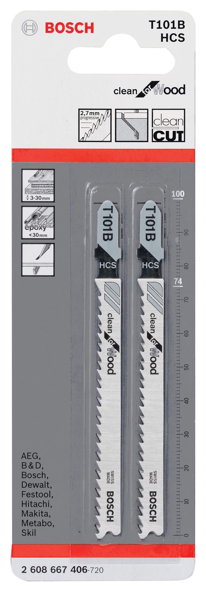 Bosch T-shank Jigsaw blade T101B (L)100mm, Pack of 2