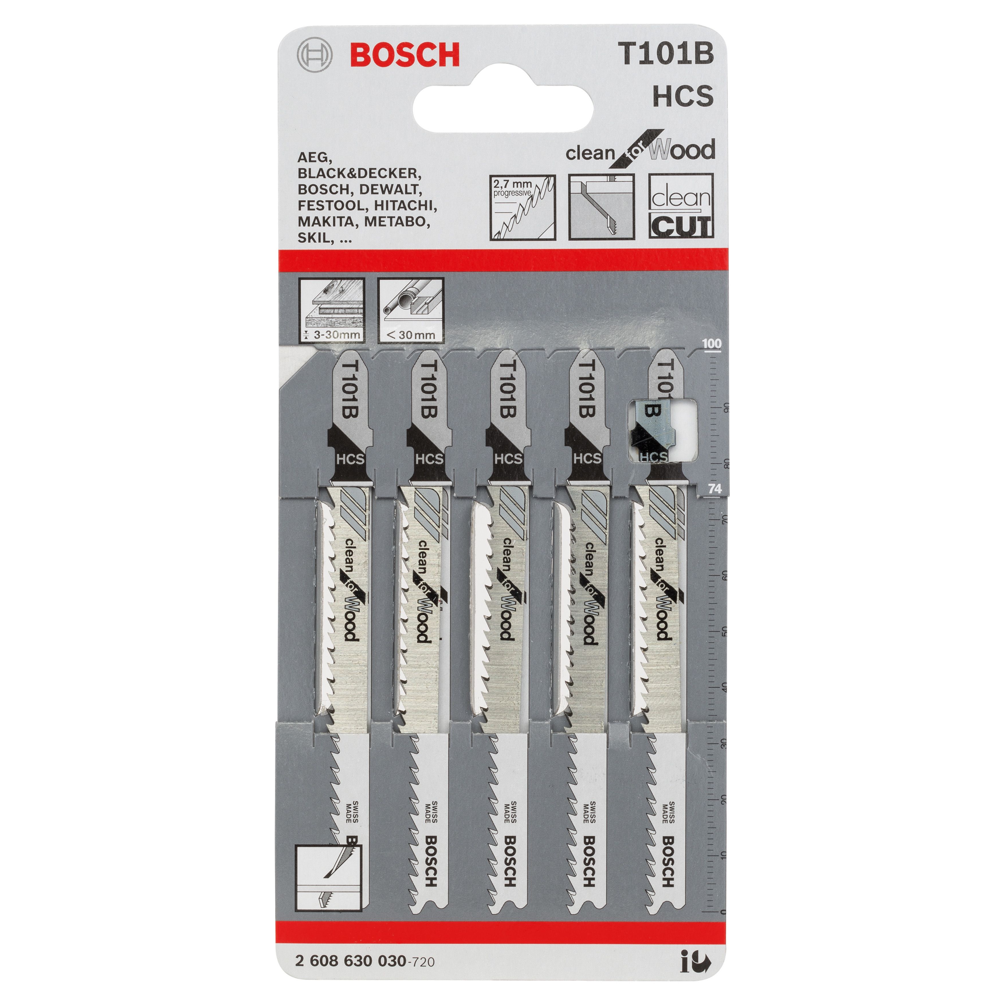 Bosch T-shank Jigsaw blade T101B (L)100mm, Set of 5