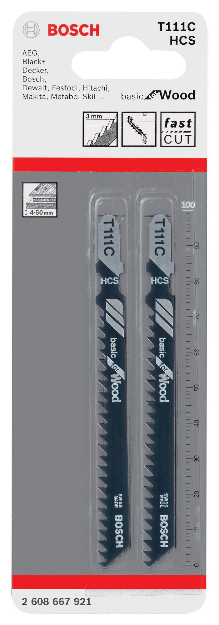 Bosch T-shank Jigsaw blade T111C (L)100mm, Pack of 2