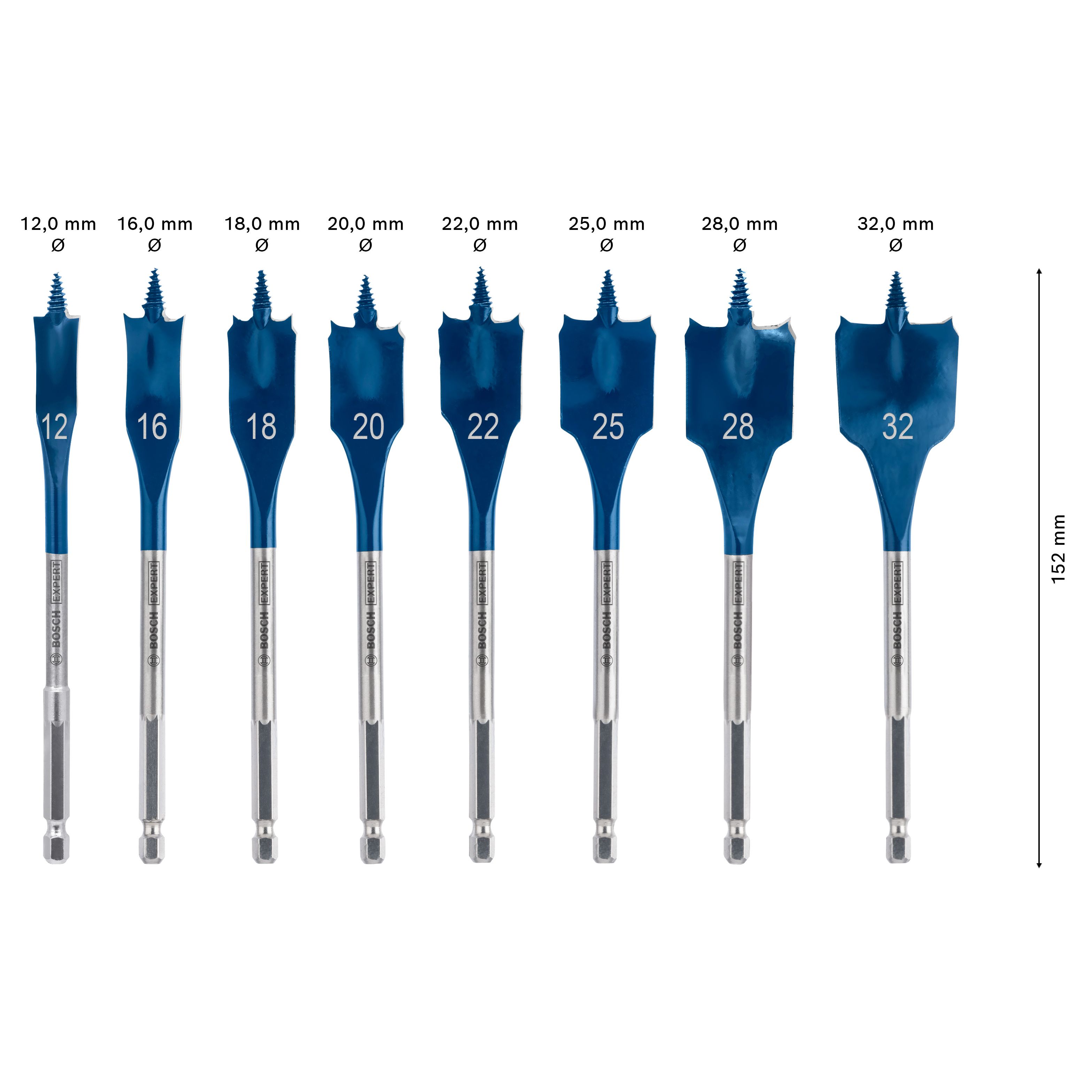 Bosch Wood 8 piece Hex Flat Drill bit set