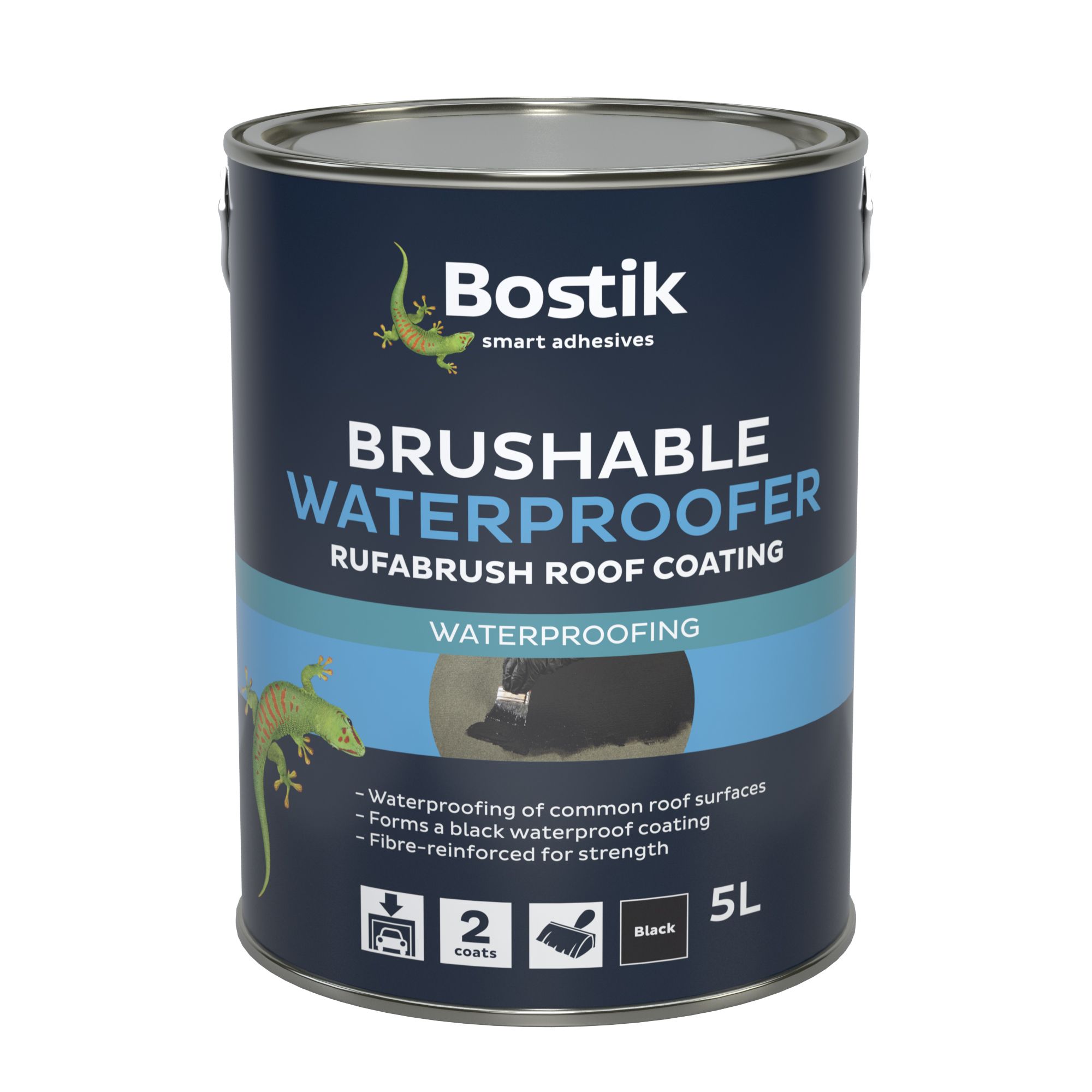 Product image for Bostik Rufabrush Brushable Waterproofer for Roofs, Black, 5 L