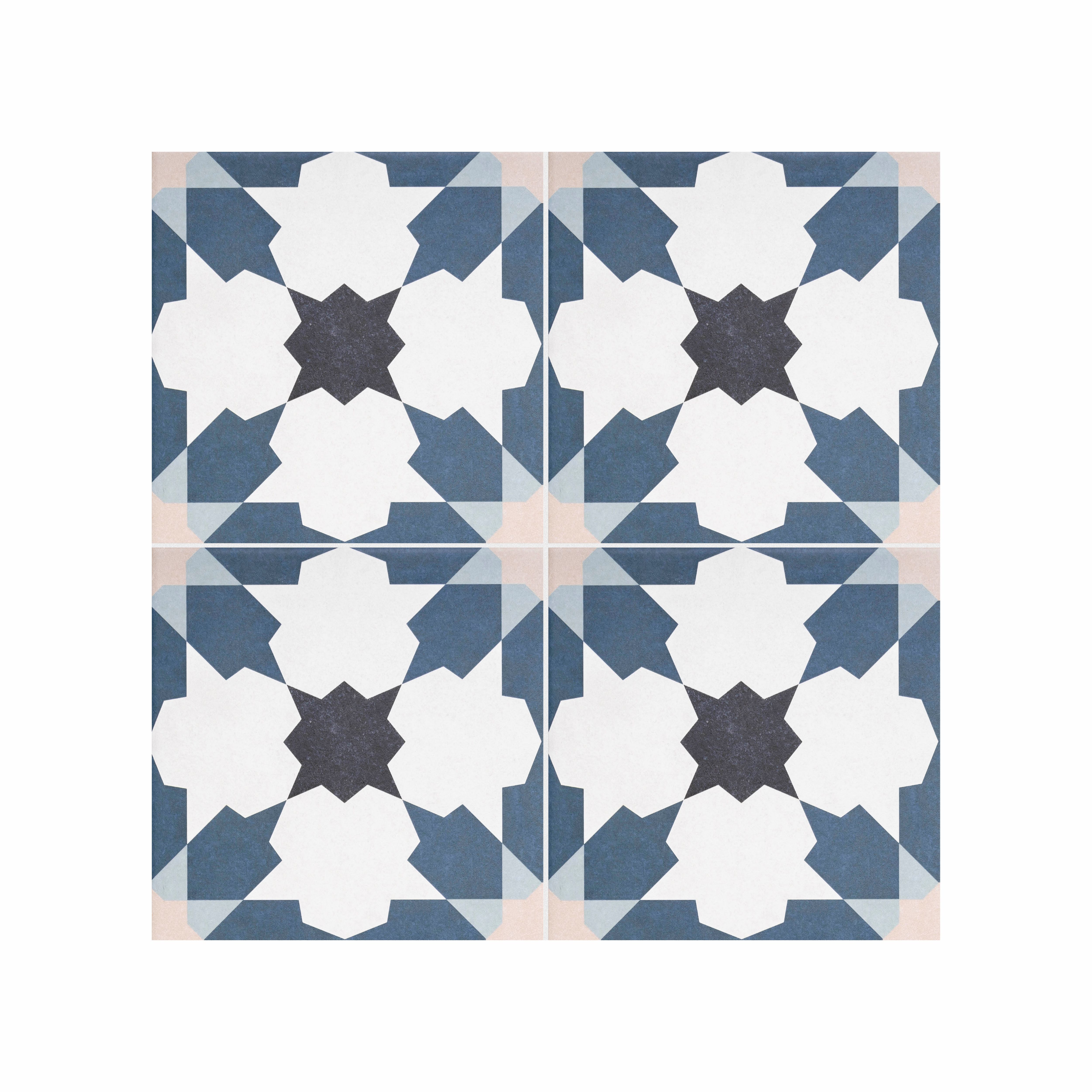 Bouquet Blue Matt Geometric Porcelain Wall & floor Tile, Pack of 7, (L)450mm (W)450mm