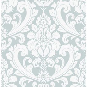 Boutique Adelina Duck egg Metallic effect Damask Embossed Wallpaper Sample