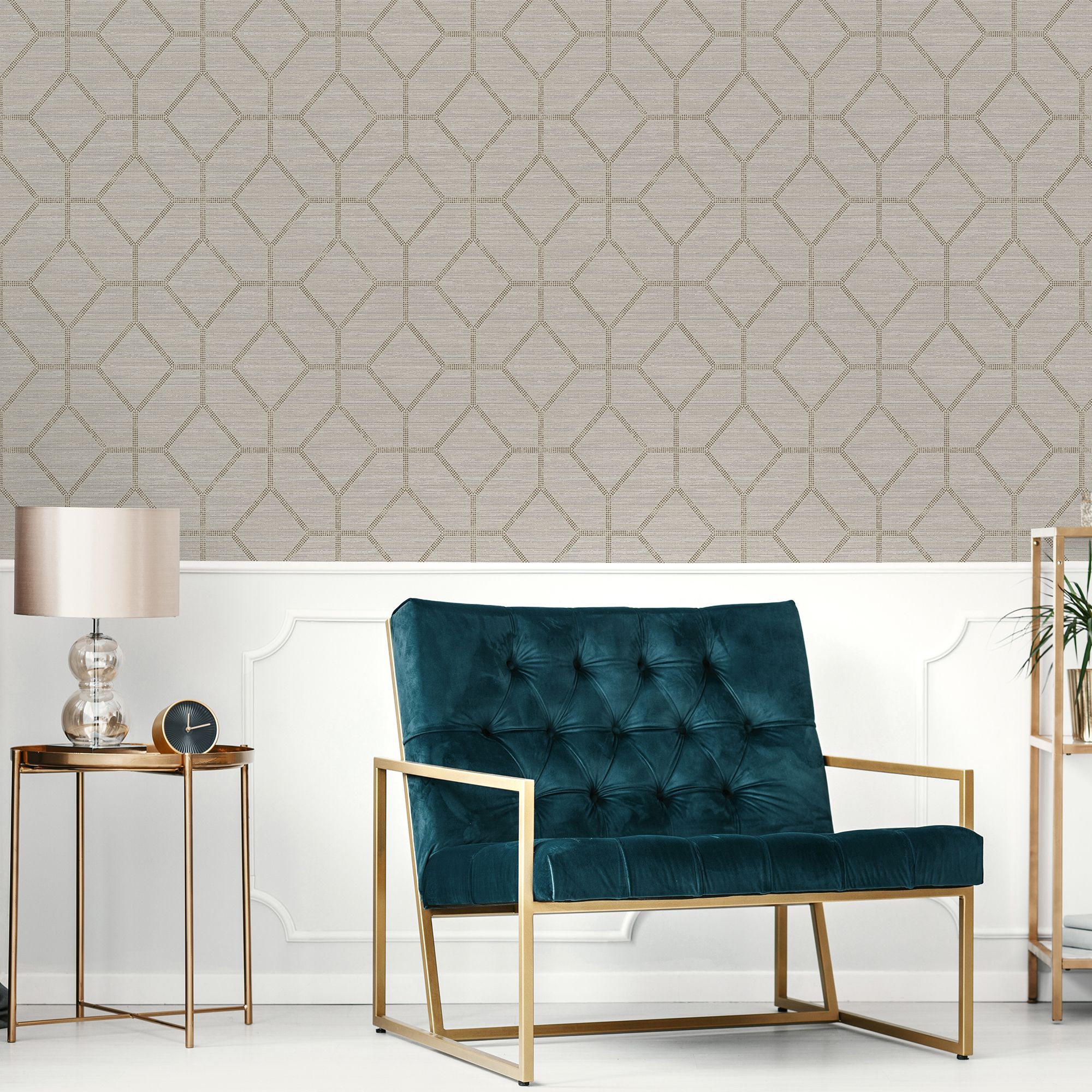 Boutique Asscher Beige Geometric Textured Wallpaper Sample