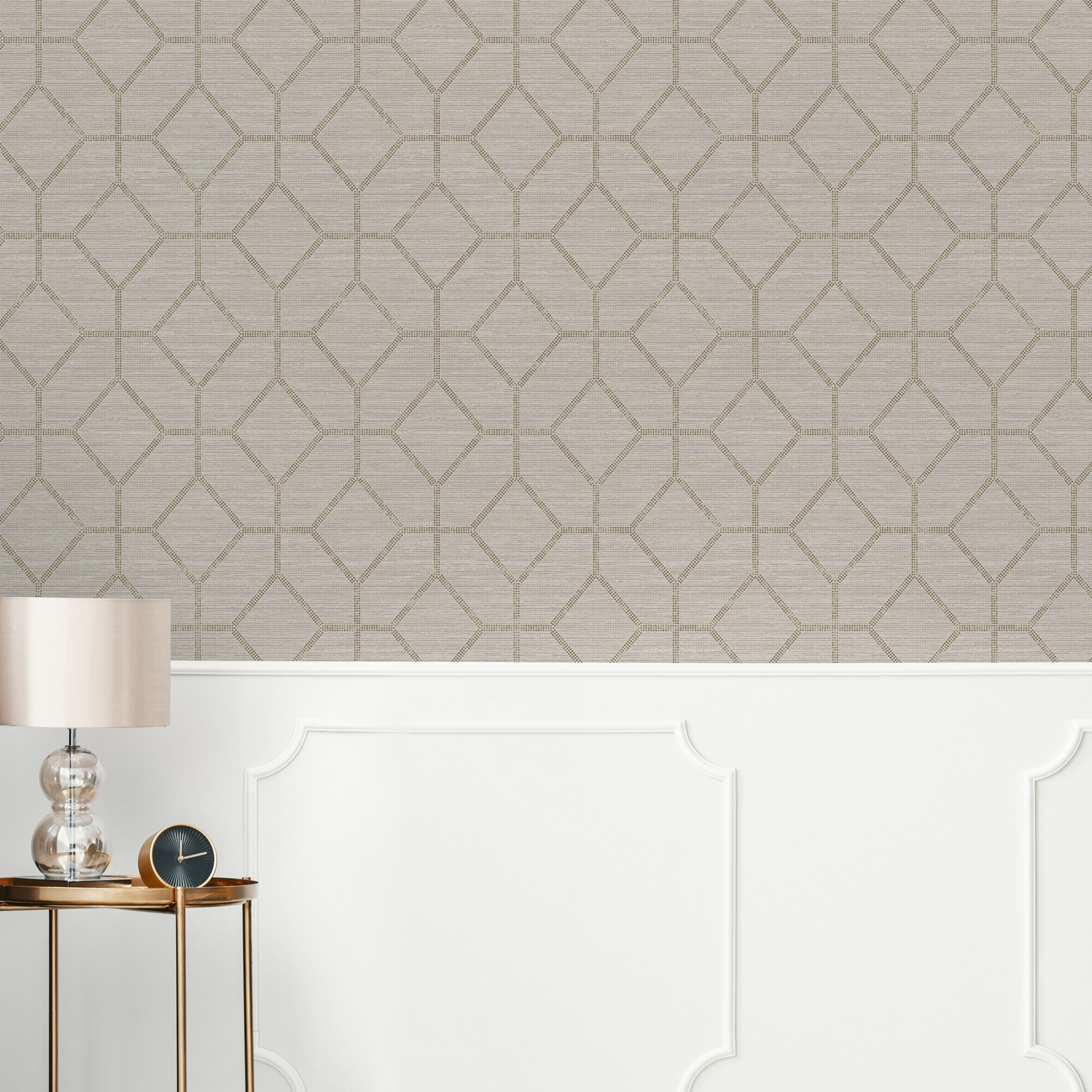 Boutique Asscher Beige Geometric Textured Wallpaper Sample