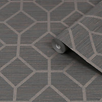 Boutique Asscher Grey Bronze effect Geometric Textured Wallpaper
