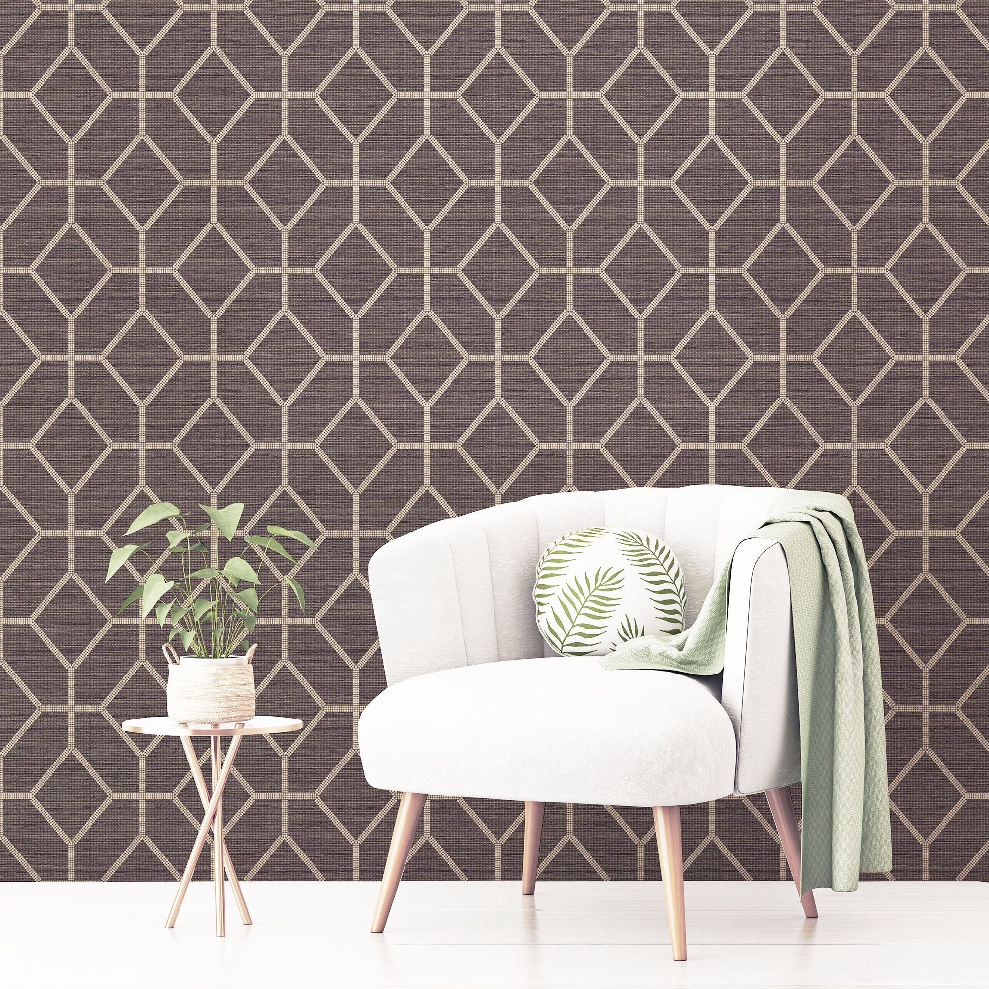 Boutique Asscher Grey Geometric Bronze effect Textured Wallpaper Sample
