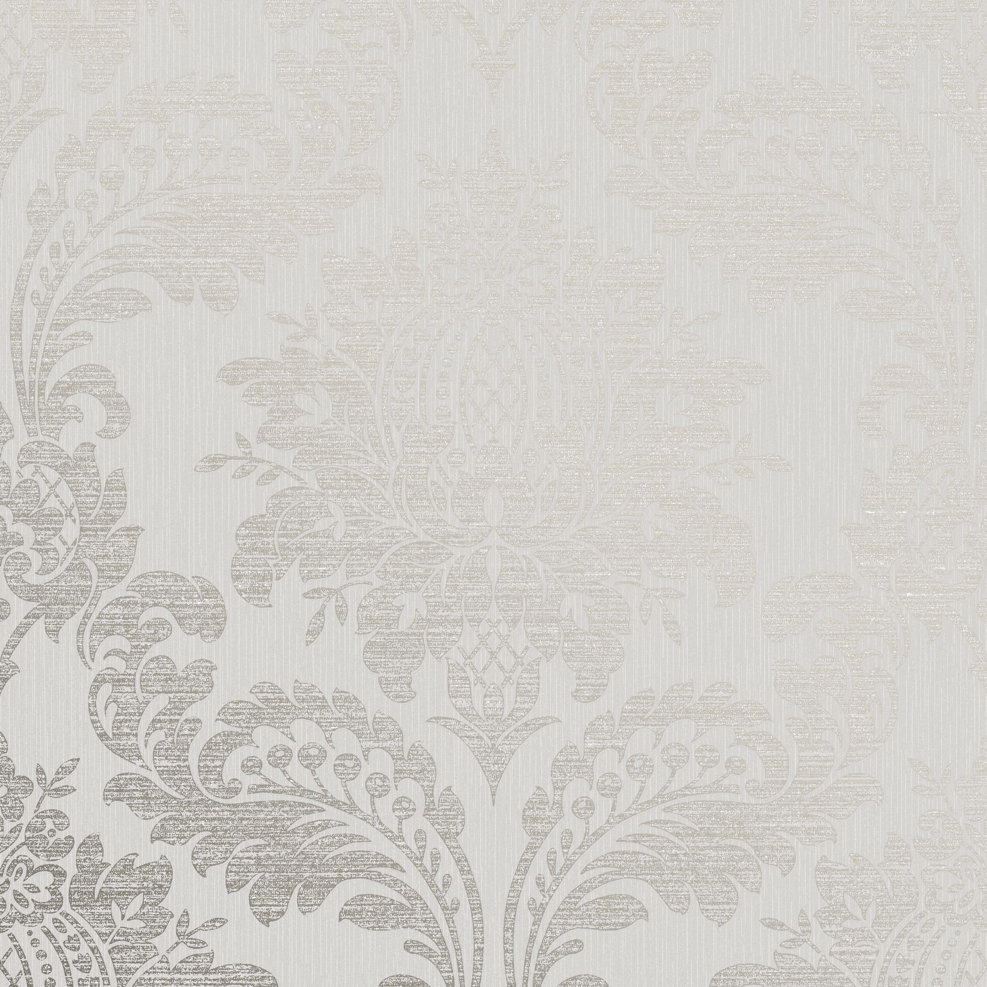 Boutique Beige Metallic effect Damask Textured Wallpaper Sample