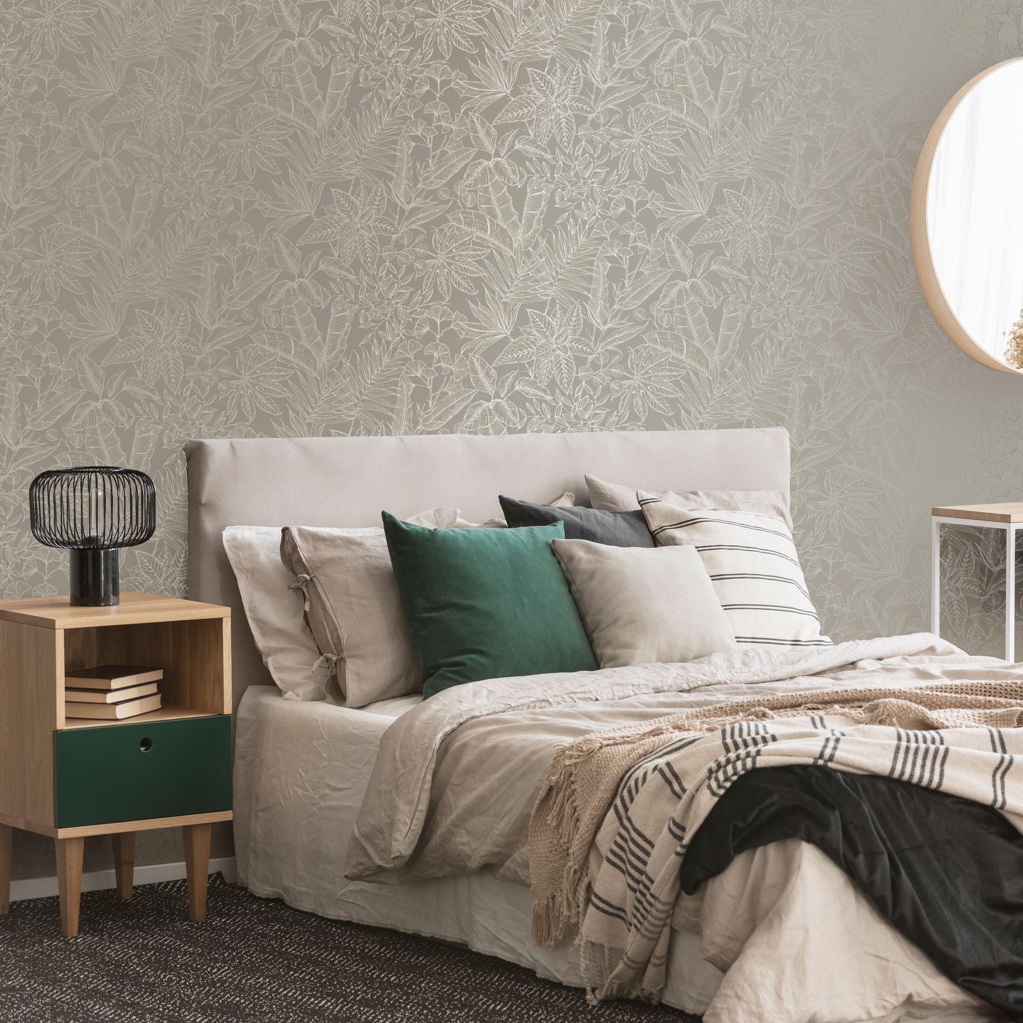 Boutique Beige Metallic effect Leaves Textured Wallpaper Sample