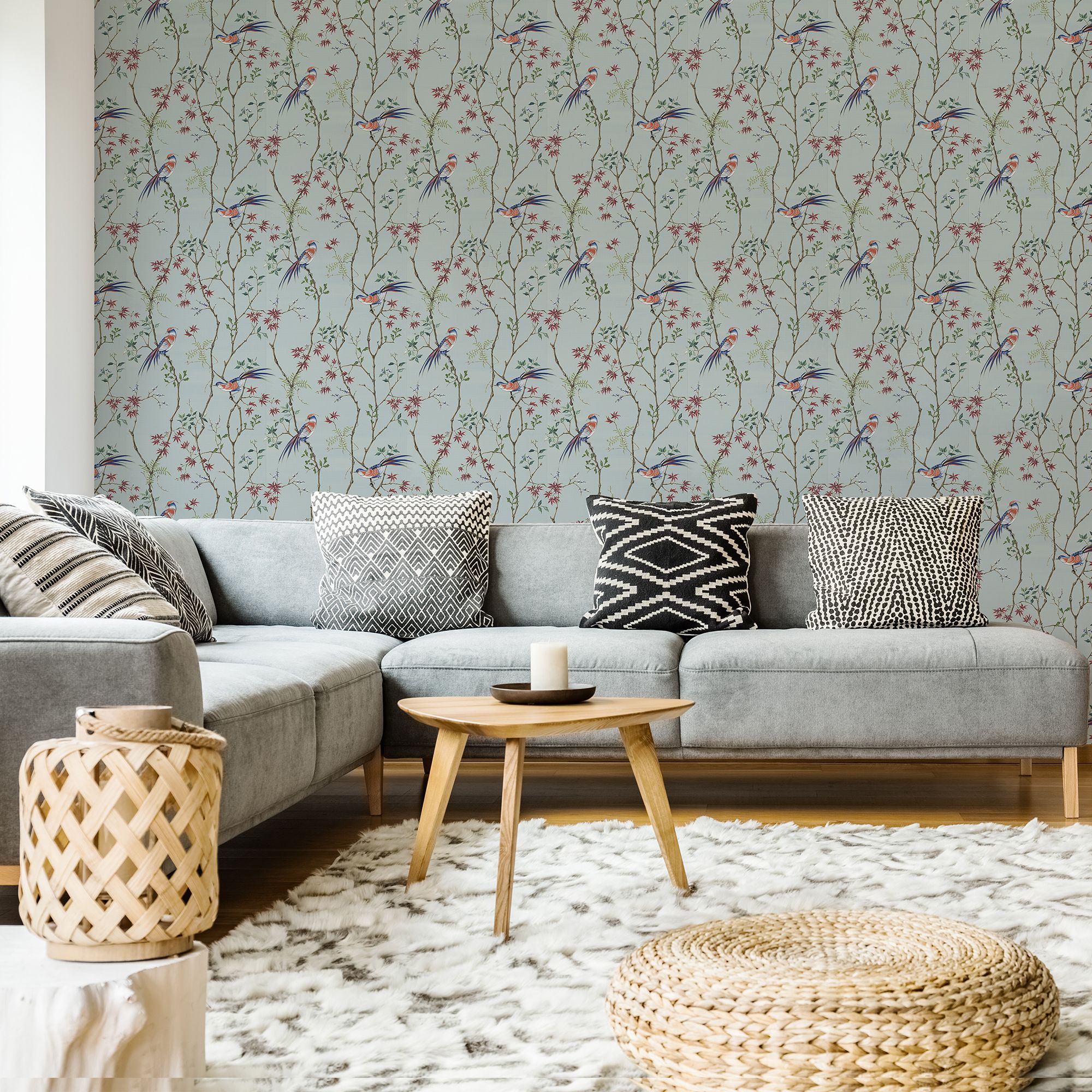 Boutique Biyu Mint Metallic effect Floral Smooth Wallpaper Sample