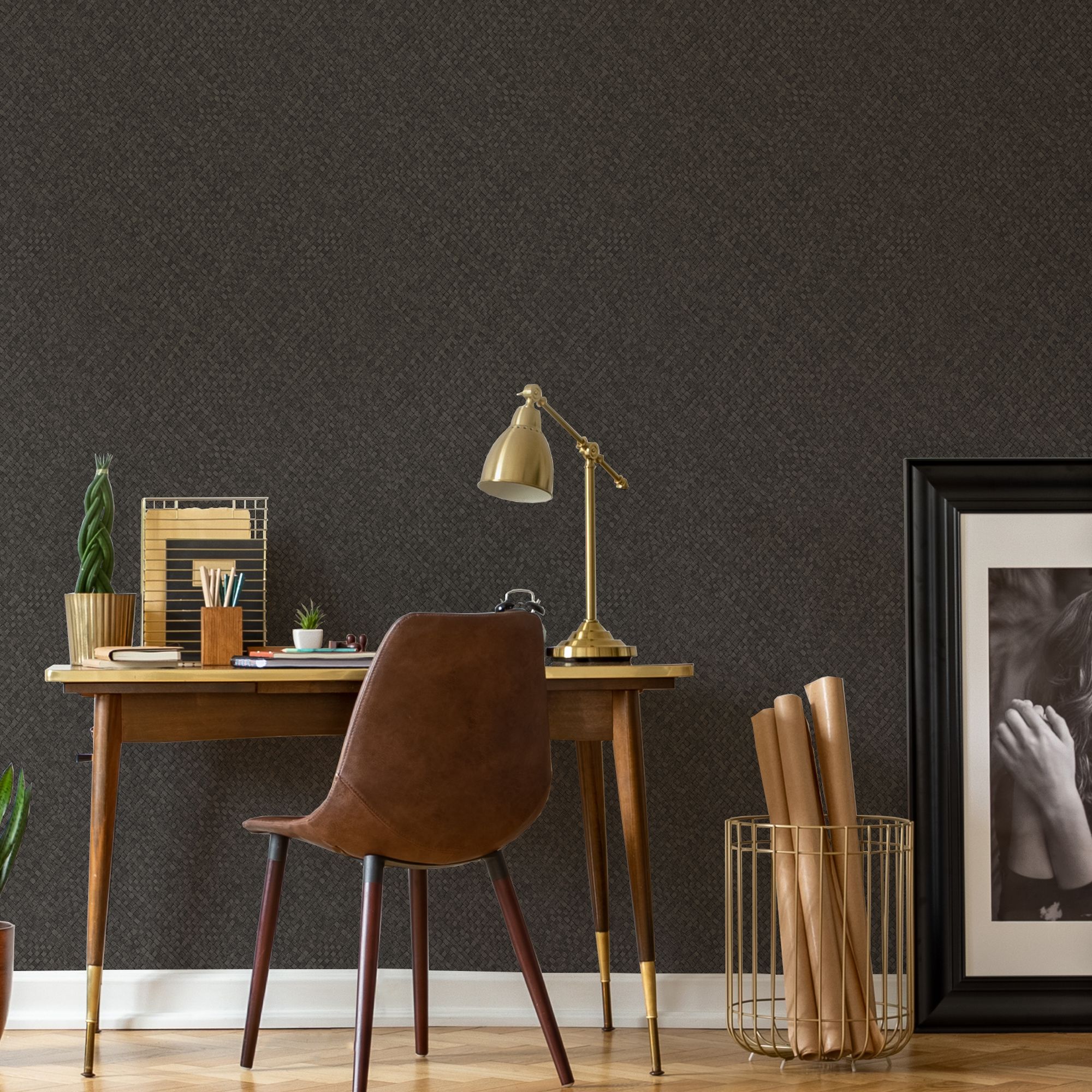 Boutique Brown Metallic effect Basket Textured Wallpaper Sample