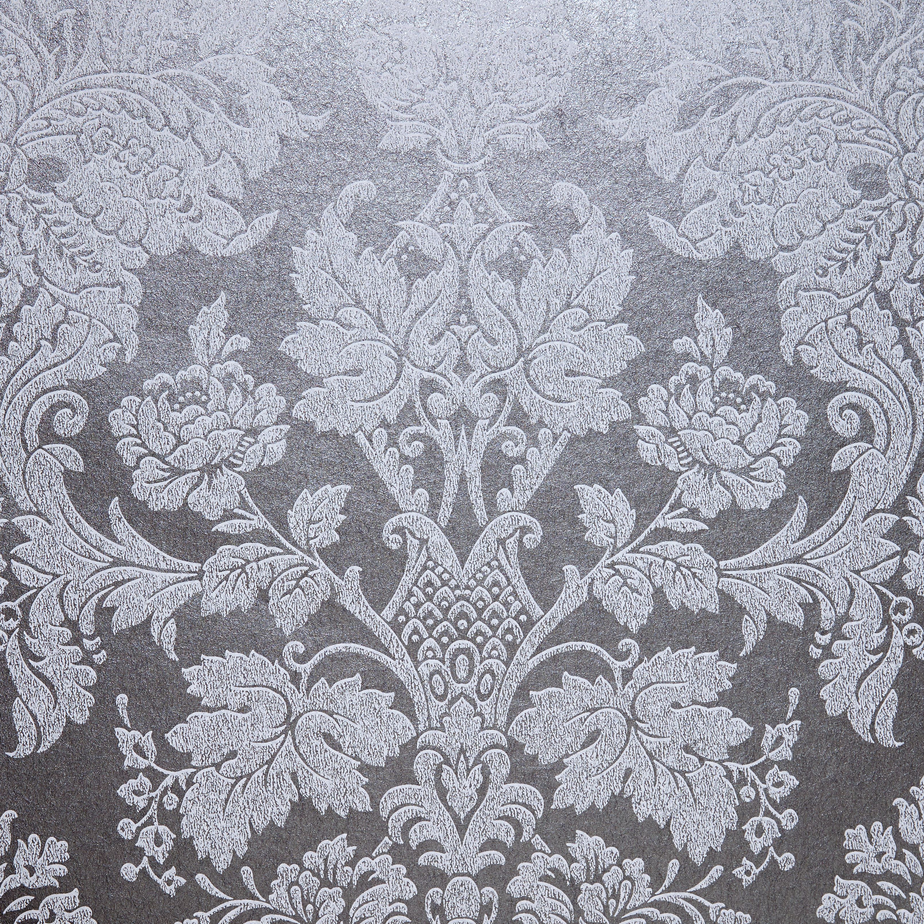 Boutique Buckingham Silver effect Damask Textured Wallpaper Sample