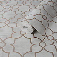Boutique Carmona Taupe Geometric Metallic effect Embossed Wallpaper Sample