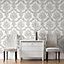 Boutique Cream Silver effect Embossed Wallpaper
