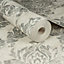Boutique Cream Silver effect Embossed Wallpaper