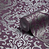 Boutique Drama Purple Damask Metallic effect Wallpaper