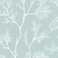 Boutique Duck egg Icy trees Glitter effect Wallpaper
