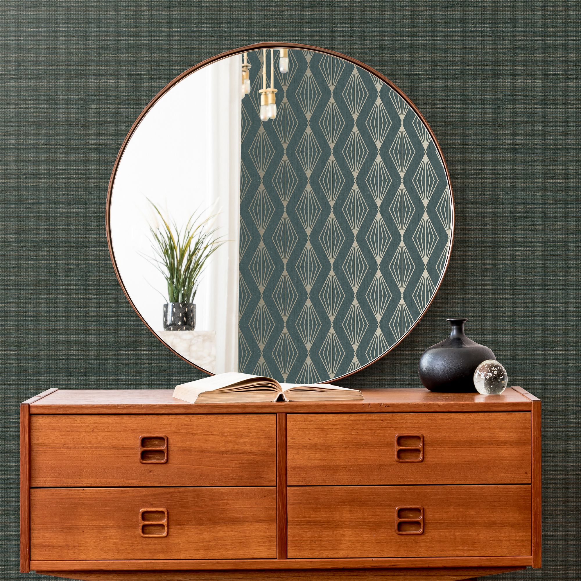 Boutique Gilded texture Emerald Copper effect Grasscloth Textured Wallpaper