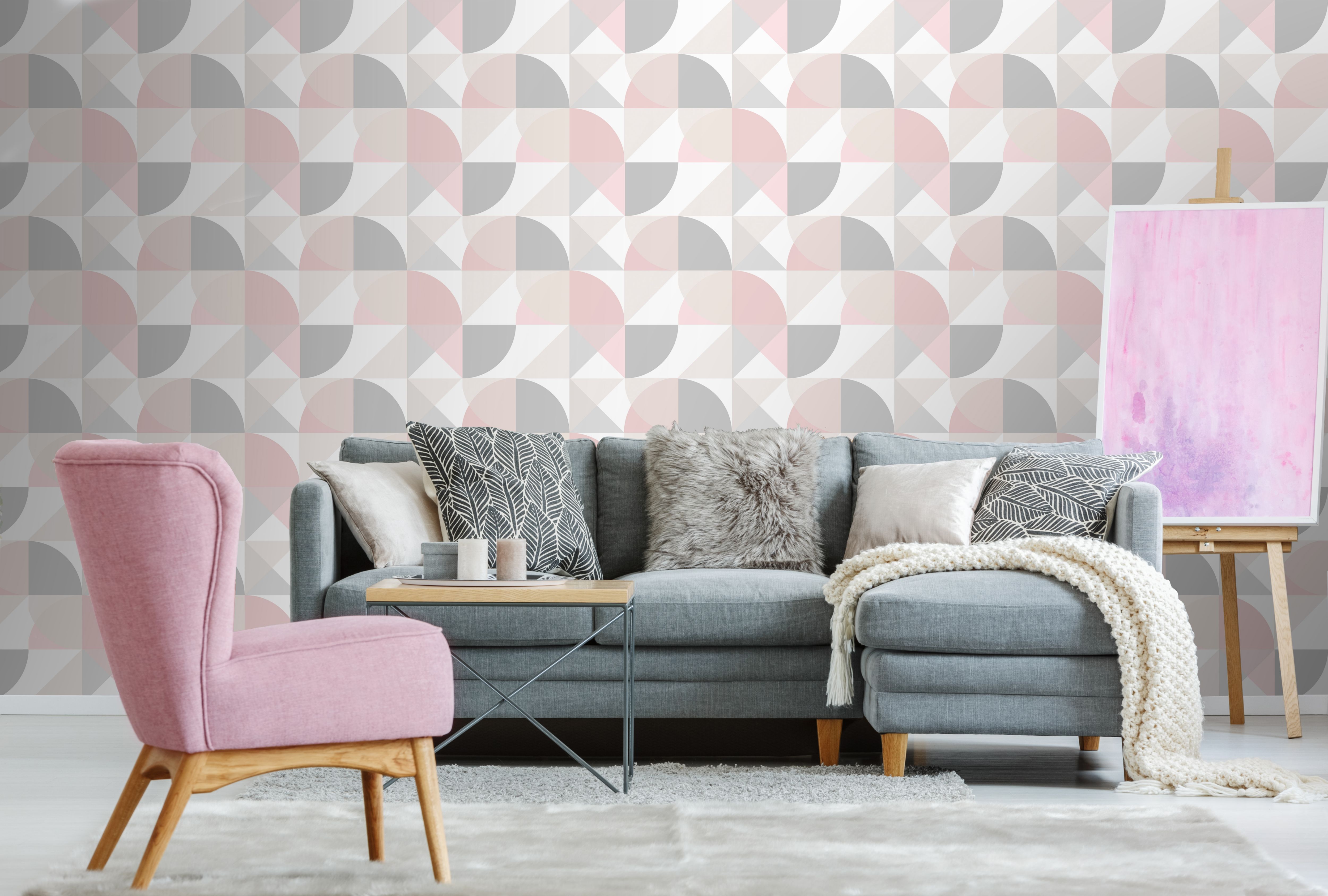 Boutique Graphic Pink Geometric Smooth Wallpaper Sample