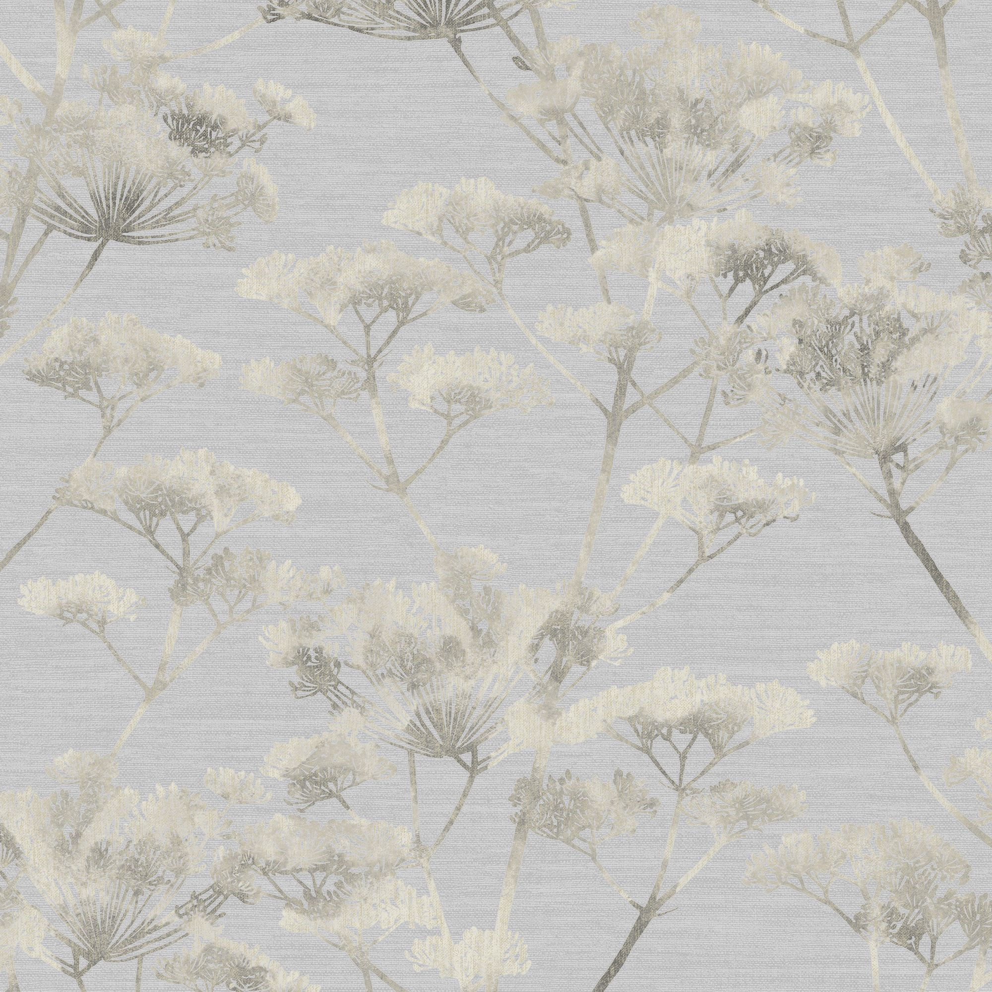 Boutique Grey Metallic effect Leaves Textured Wallpaper Sample