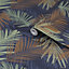 Boutique Jungle glam Blue, copper & green Leaves Smooth Wallpaper
