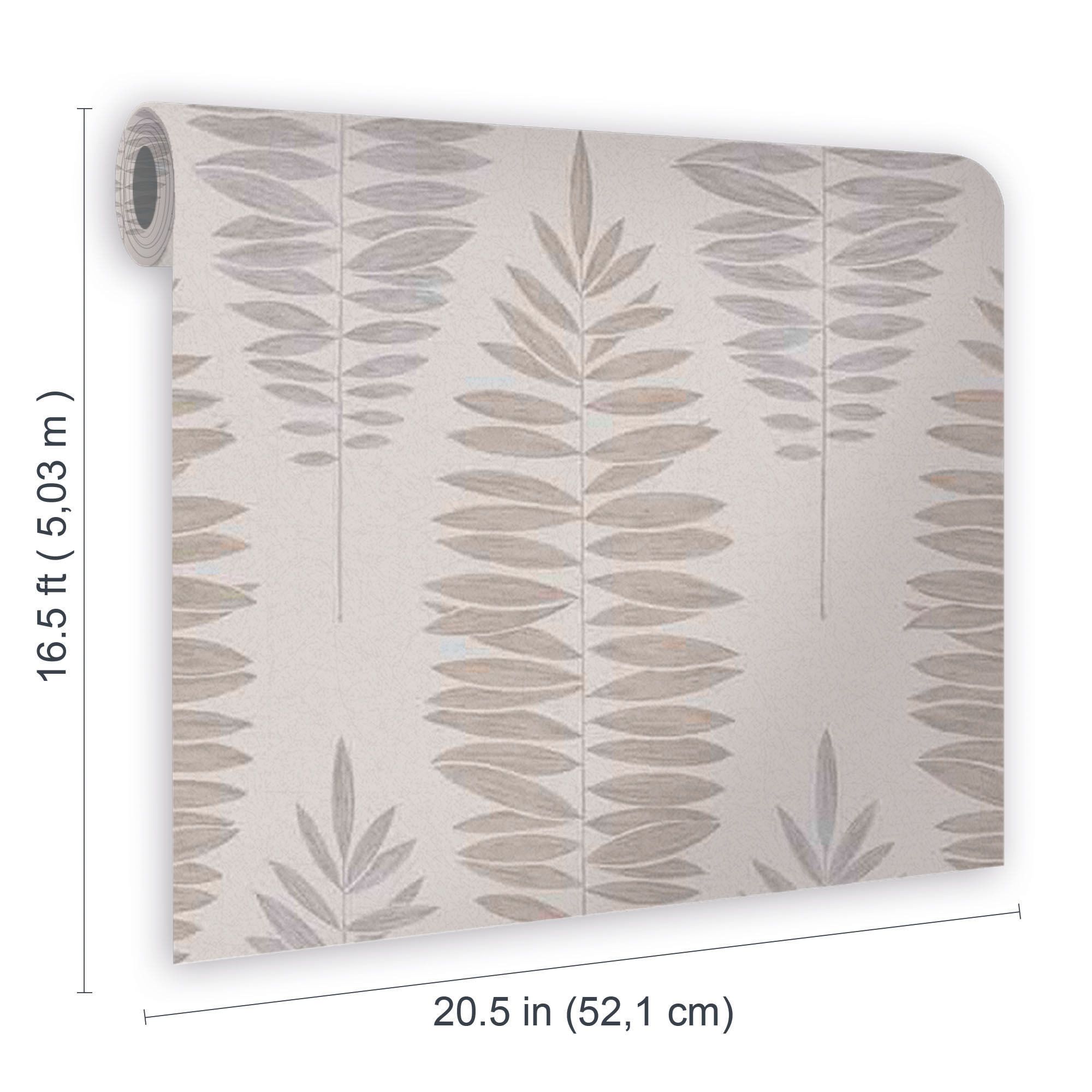 Boutique Lucia Beige Metallic effect Leaves Smooth Wallpaper
