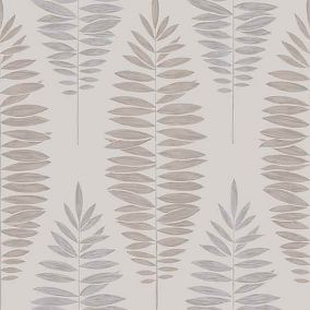 Boutique Lucia Beige Metallic effect Leaves Smooth Wallpaper