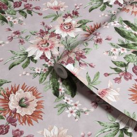 Boutique Martha Mauve Floral Smooth Wallpaper