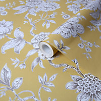 Boutique Meadow land Yellow Floral Metallic effect Smooth Wallpaper Sample