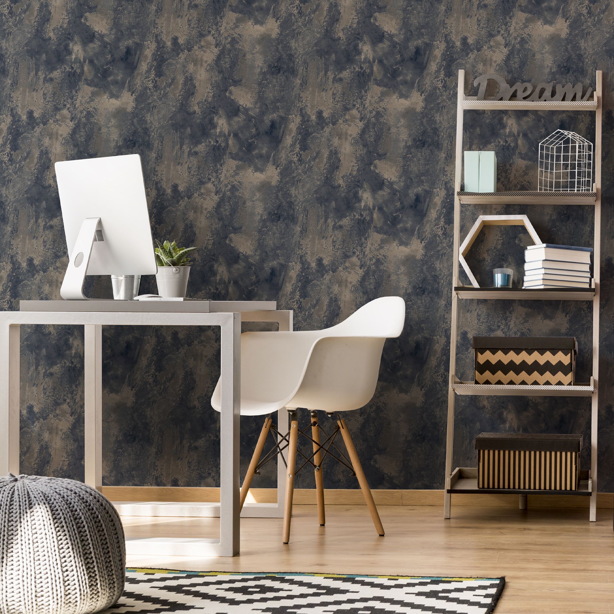 Boutique Navy Concrete effect Textured Wallpaper Sample