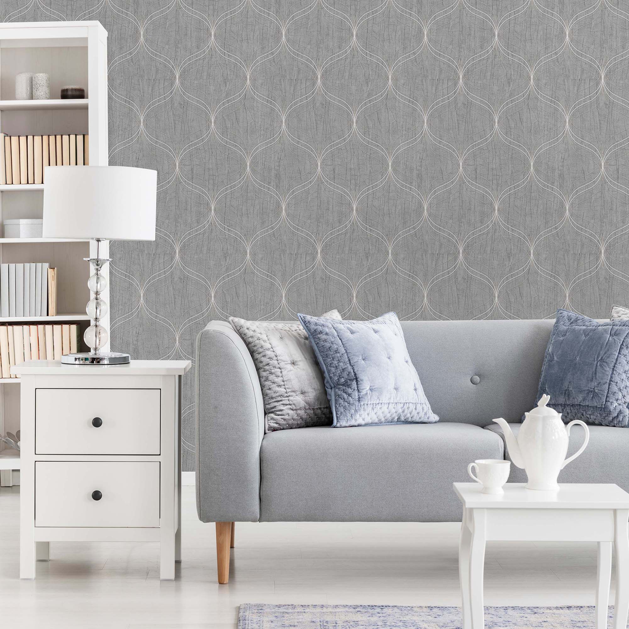 Boutique Optical Grey Geometric Textured Wallpaper Sample
