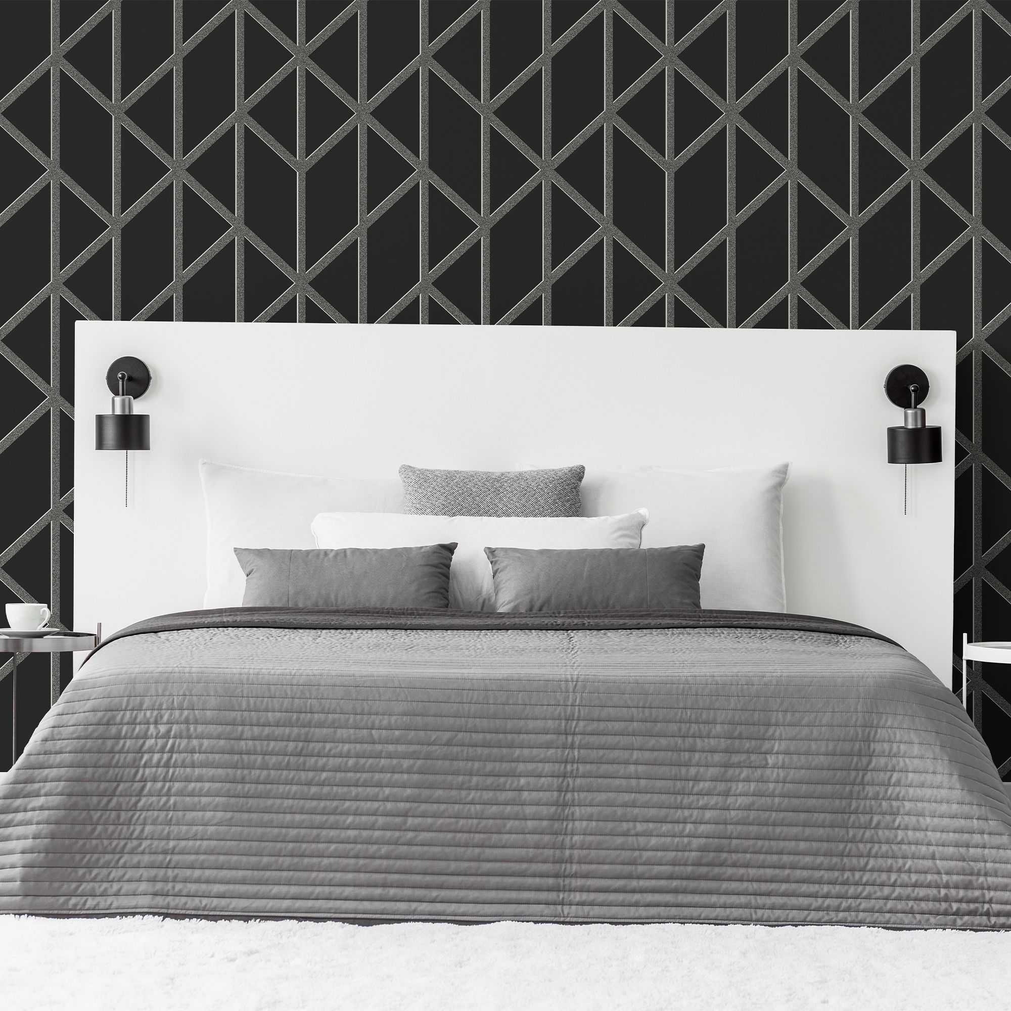 Boutique Panel geo Black/Green Smooth Wallpaper Sample