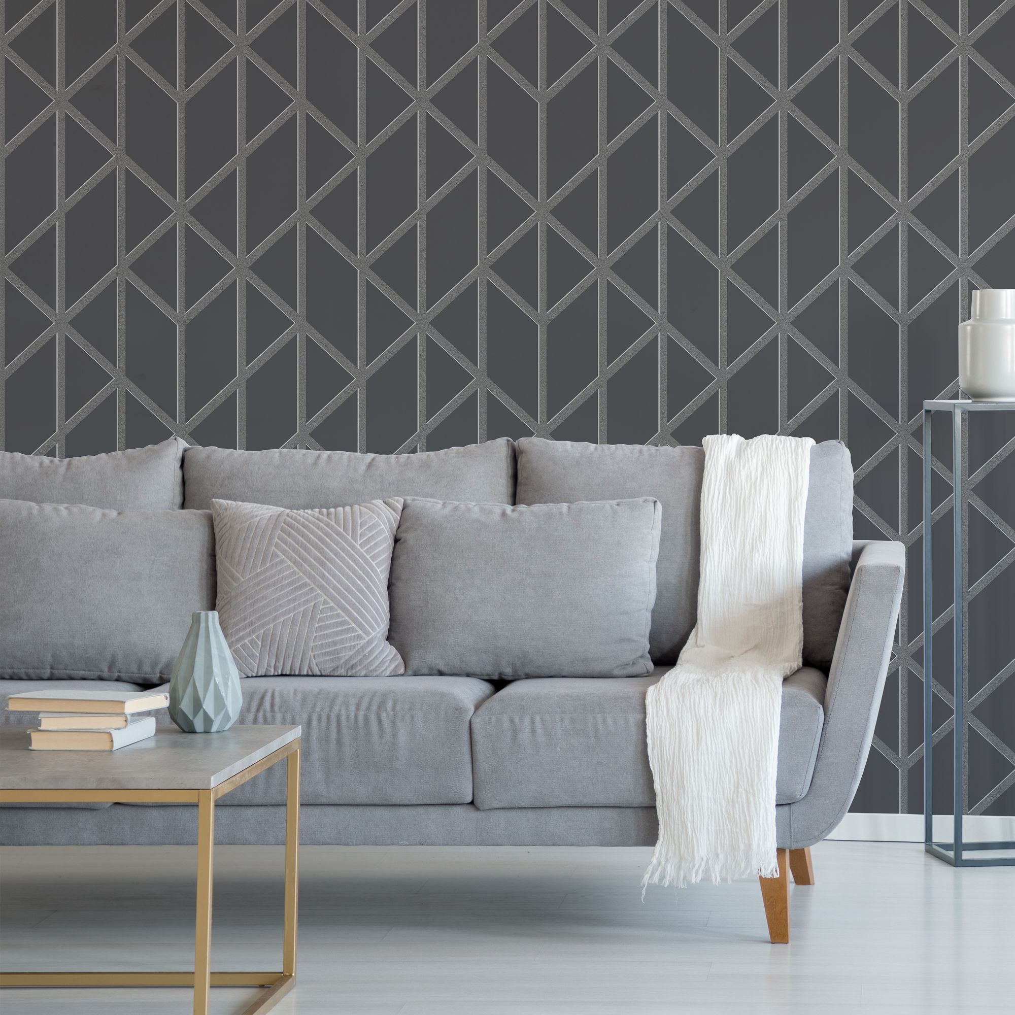 Boutique Panel geo Black/Green Smooth Wallpaper Sample