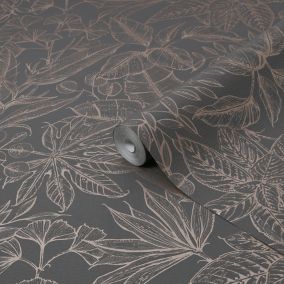 Boutique Paradise Brown Leaves Smooth Wallpaper