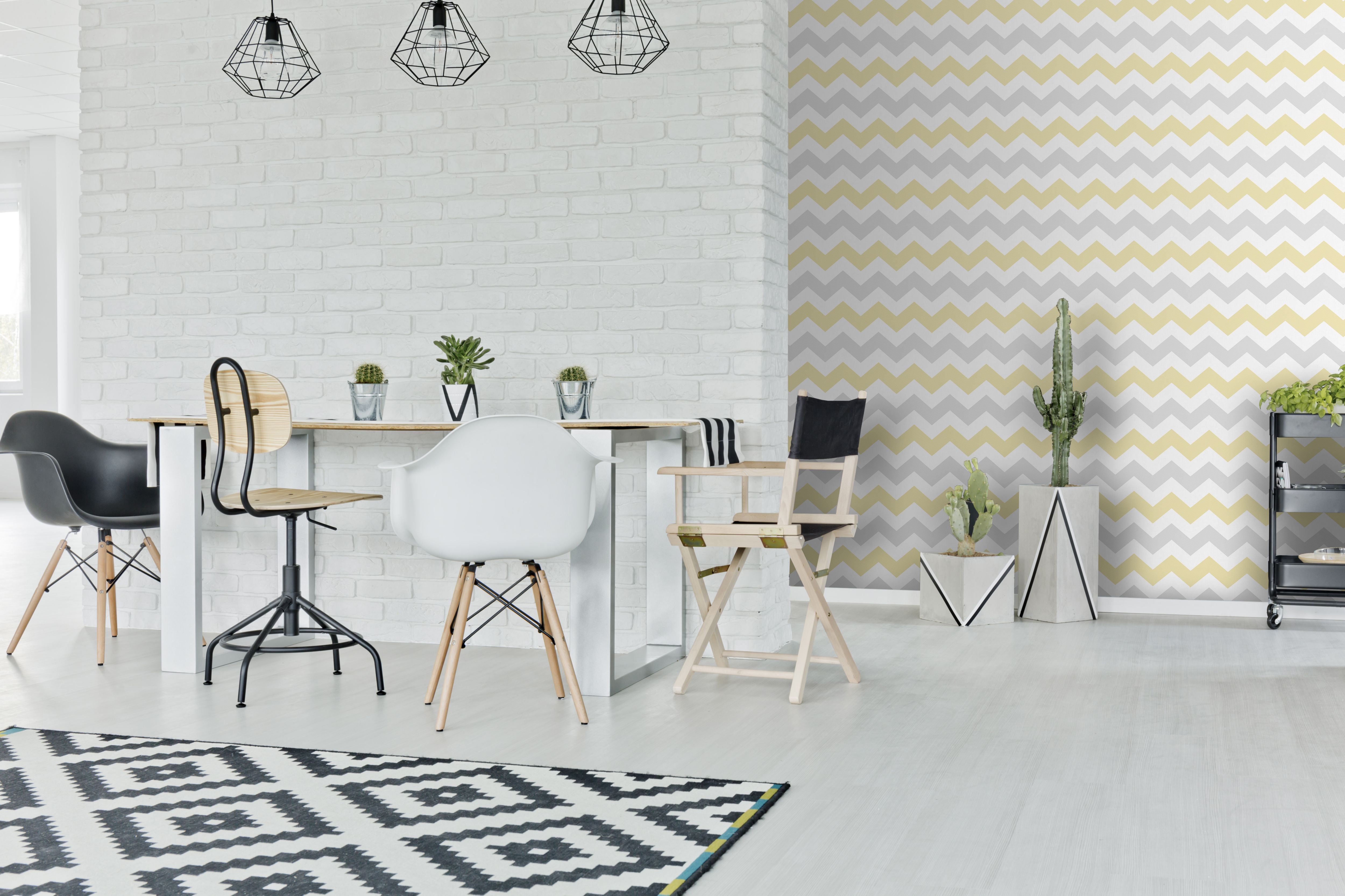 Boutique Ripple Grey & yellow Chevron Embossed Wallpaper Sample