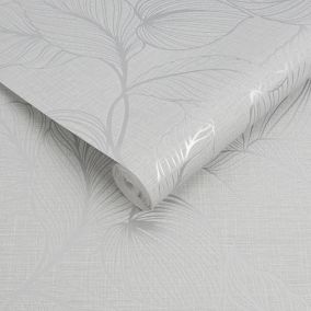 Boutique Royal palm Grey Silver effect Leaf Textured Wallpaper Sample