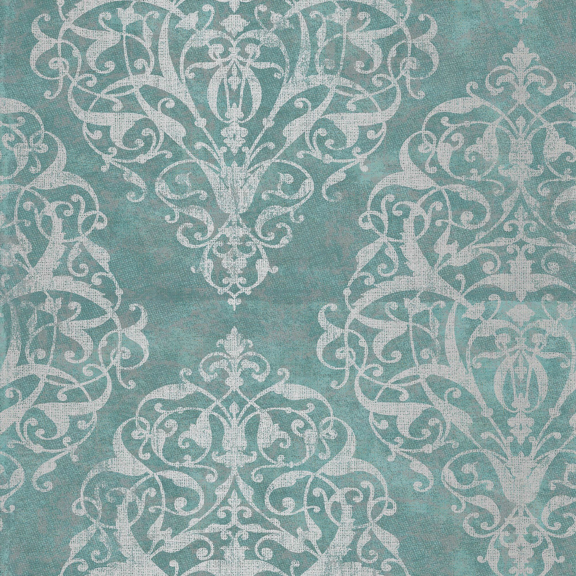 Boutique Shiraz Green & teal Metallic effect Damask Textured Wallpaper Sample