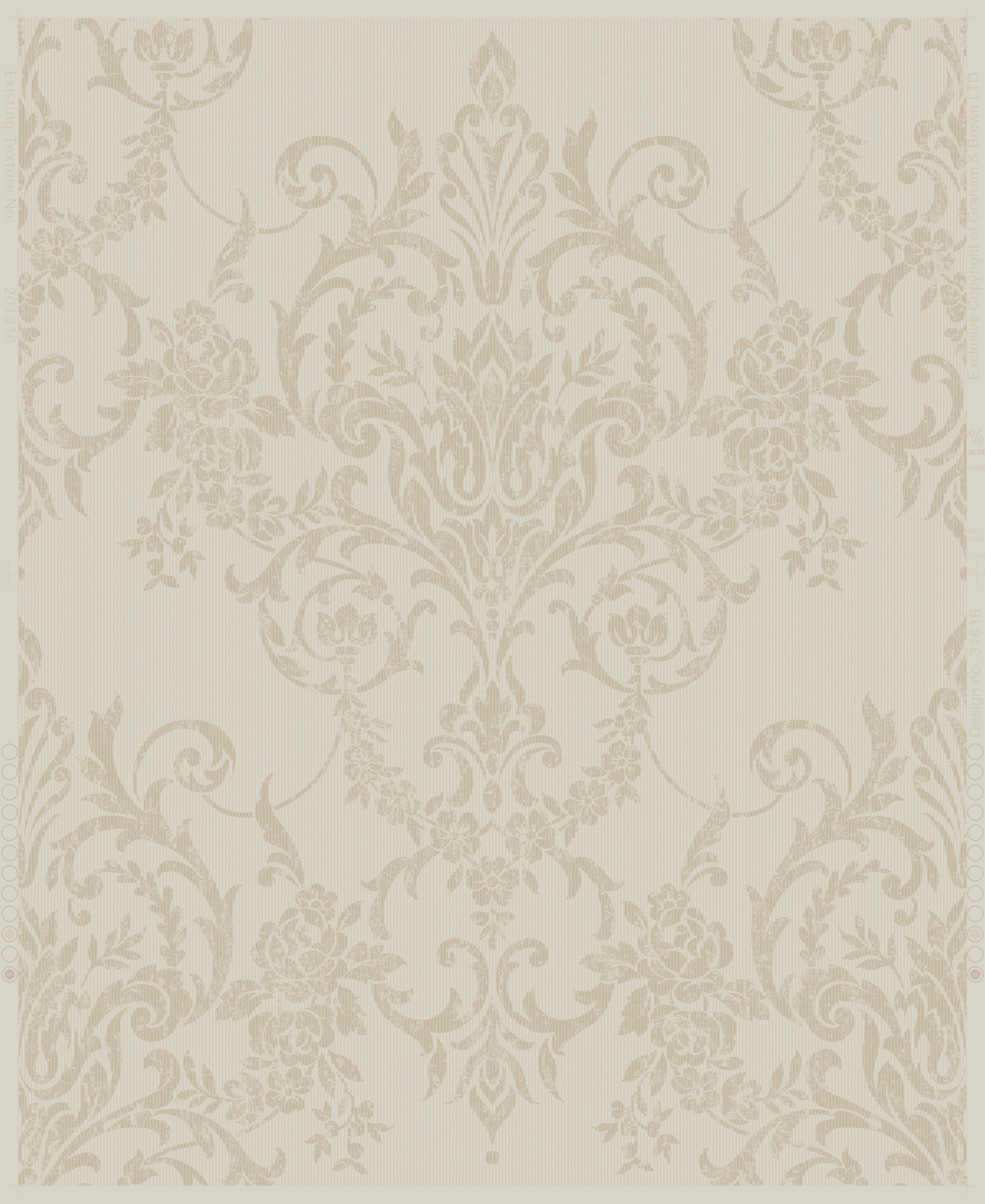 Boutique Victorian Champagne Metallic effect Damask Embossed Wallpaper Sample