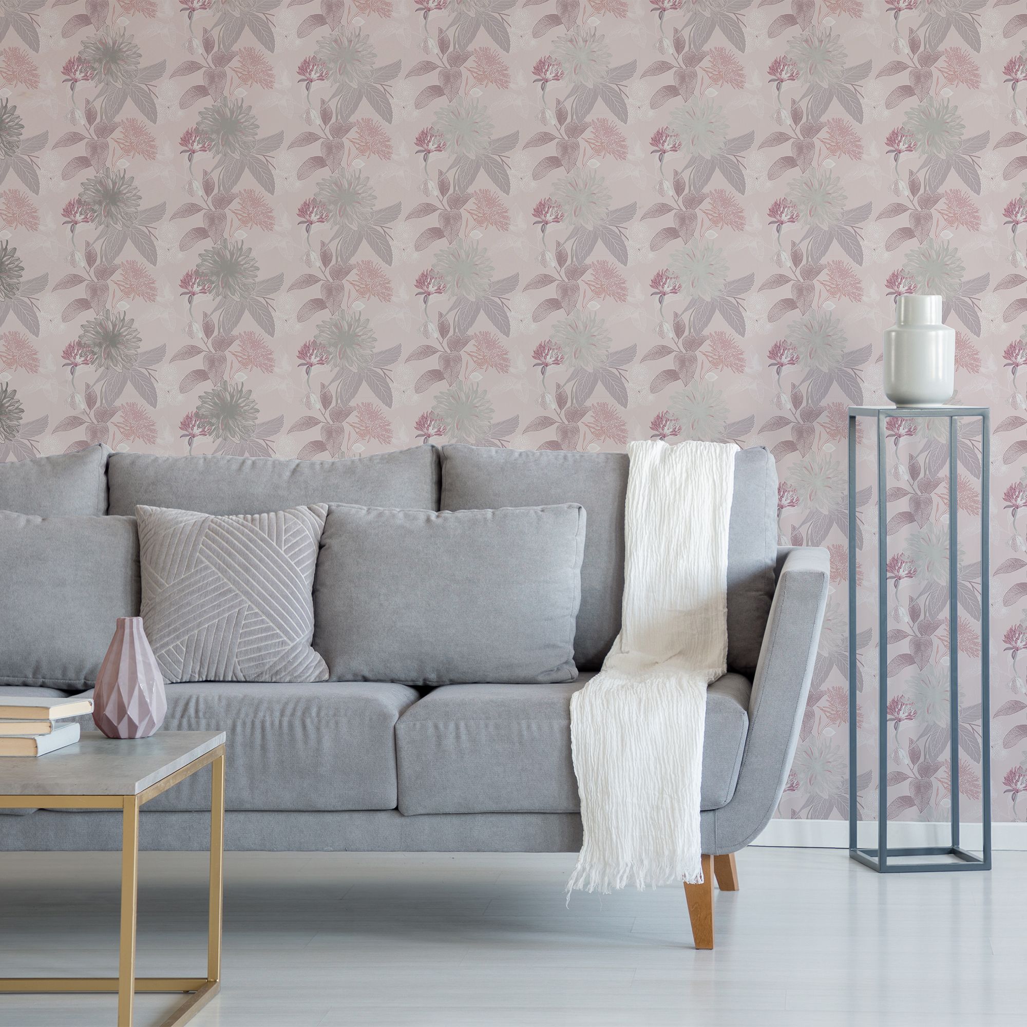 Boutique Zara Pink Metallic effect Floral Textured Wallpaper Sample