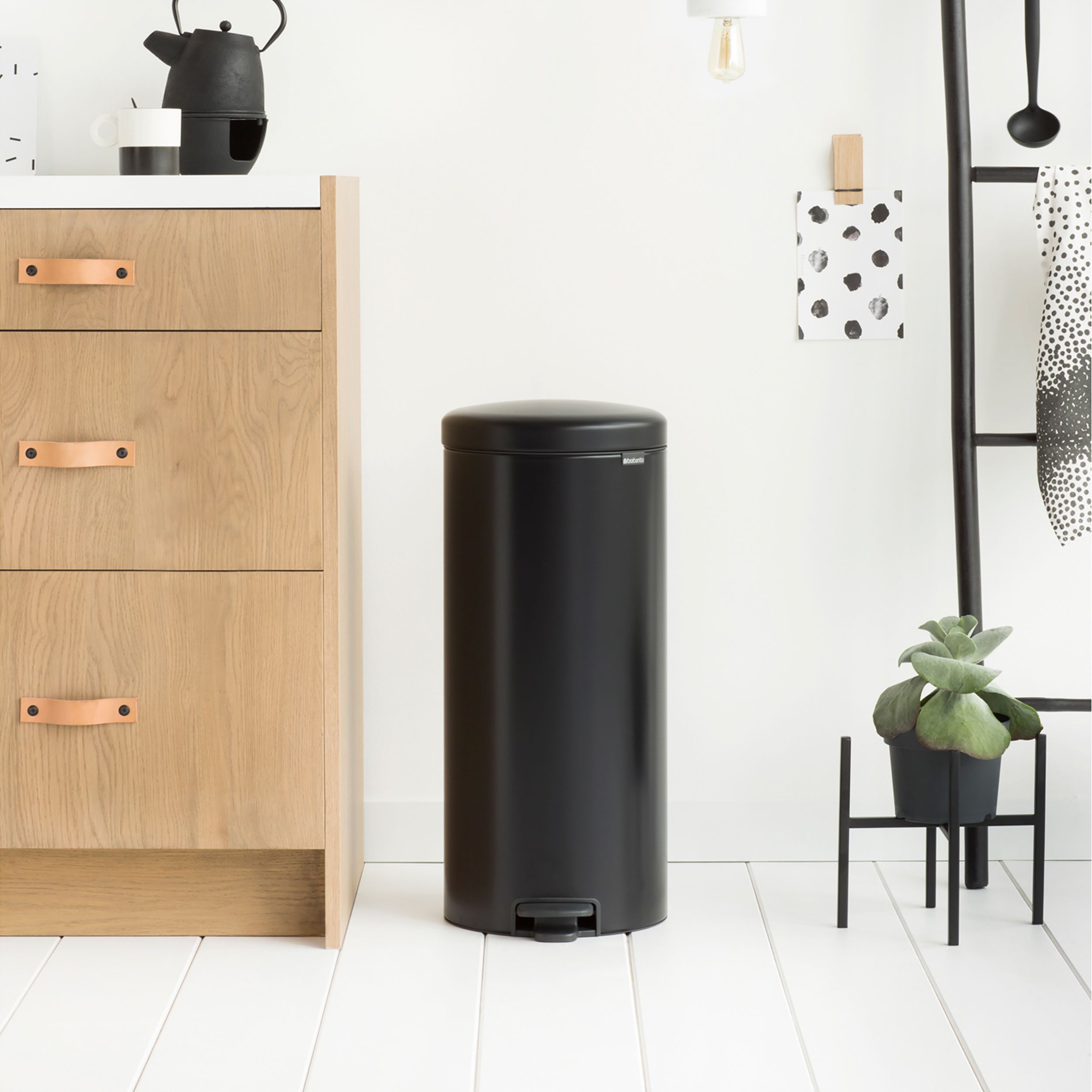 Brabantia Matt Black Metal Pedal Bin - 30L